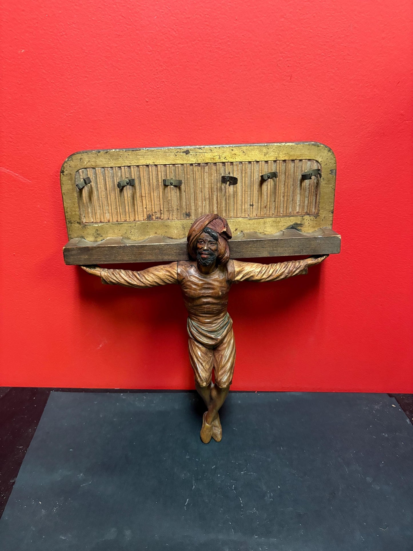 Outstanding antique 17 x 14 inch wide pipe holder Persian religious piece of art  tobacco  great condition  hangs  wow