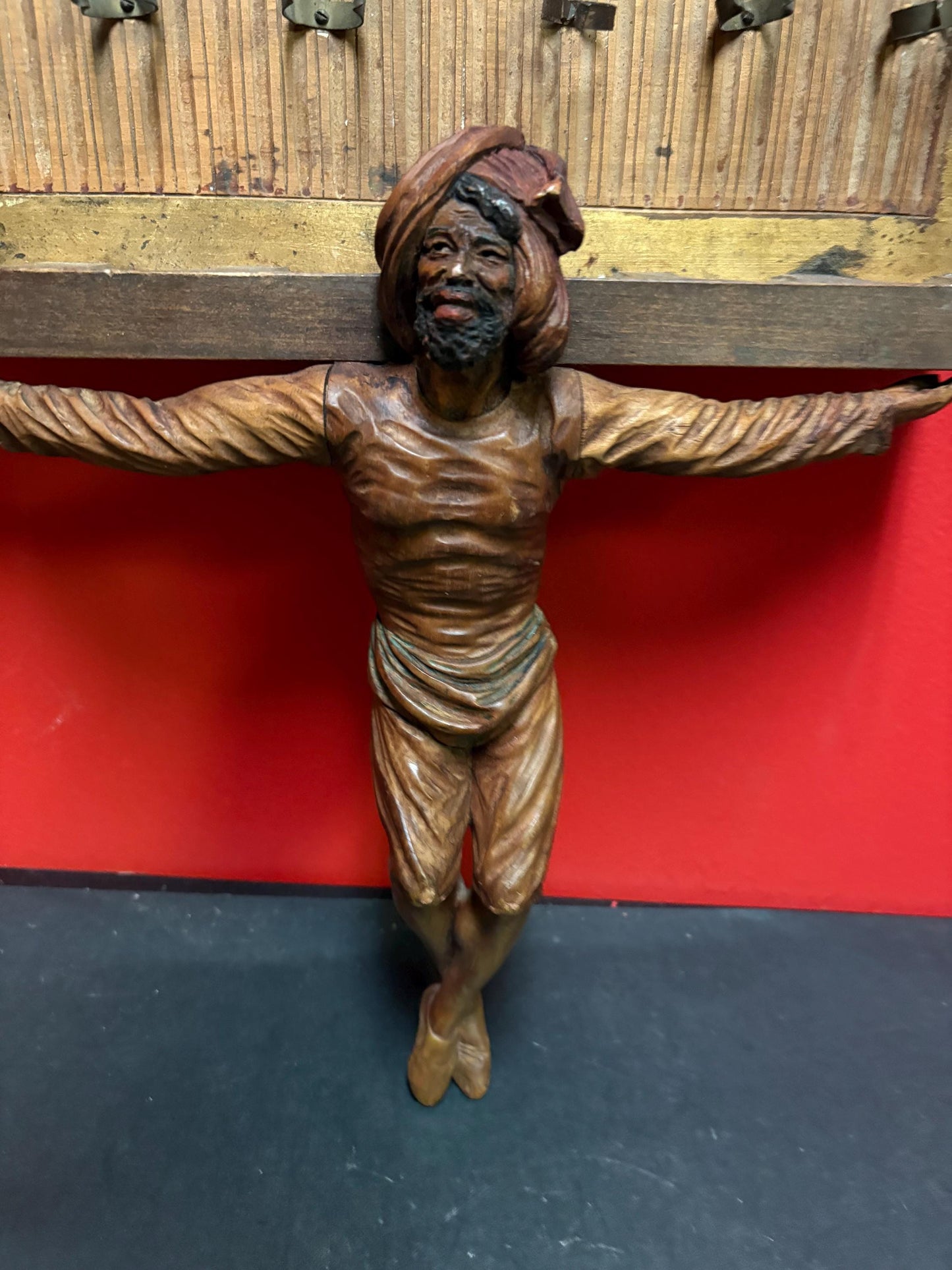 Outstanding antique 17 x 14 inch wide pipe holder Persian religious piece of art  tobacco  great condition  hangs  wow