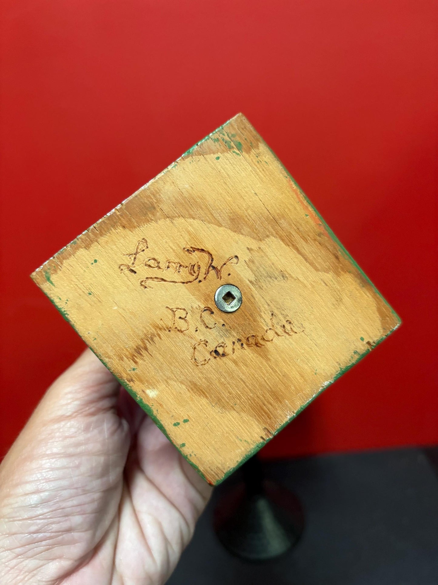 Antique primitive indigenous first nation specific north Northwest coast signed  totem pole in great condition by Larry H - 12 inches tall