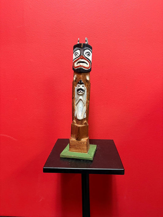 Antique primitive indigenous first nation specific north Northwest coast signed  totem pole in great condition by Larry H - 12 inches tall