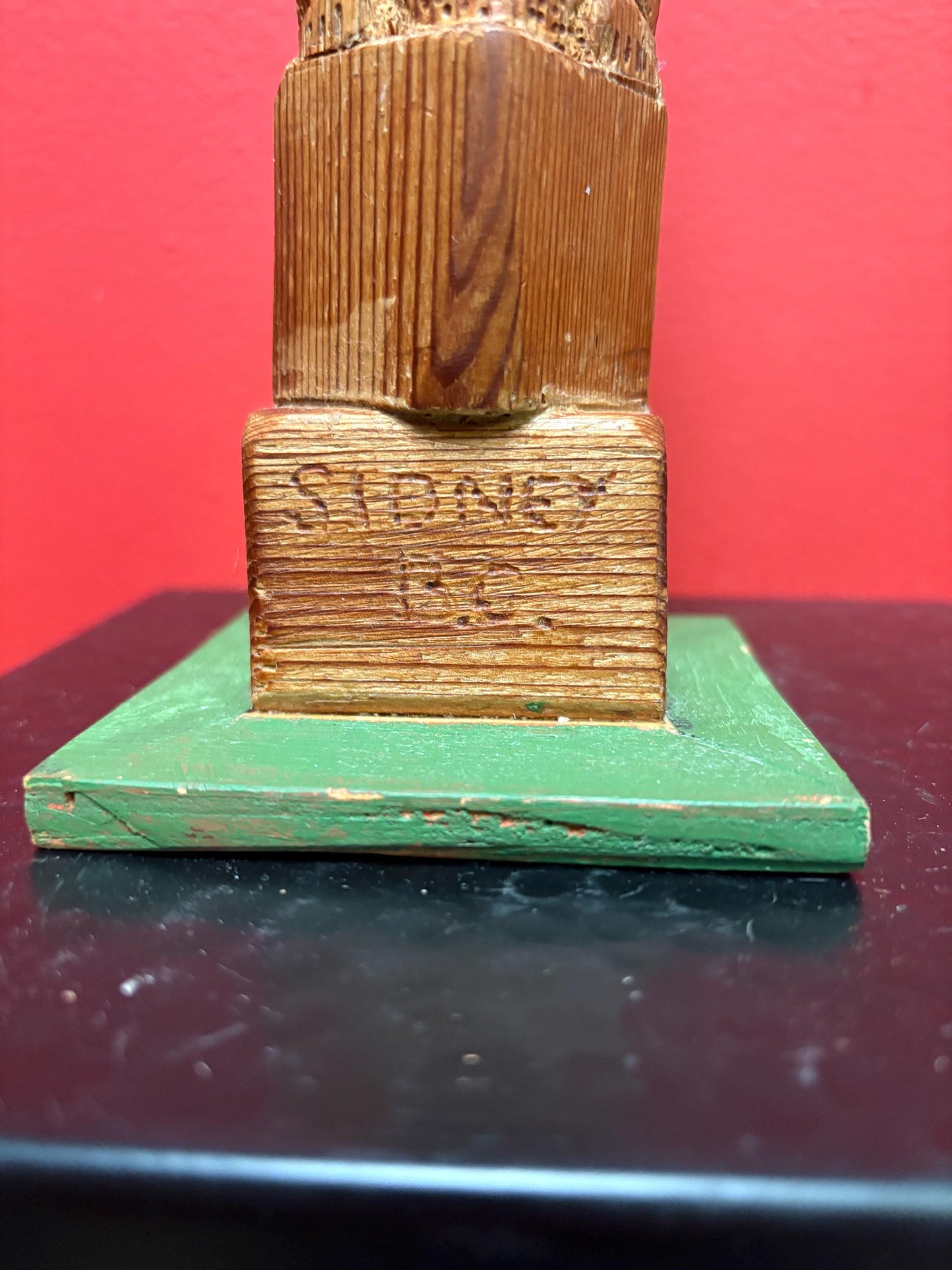 Antique primitive indigenous first nation specific north Northwest coast signed  totem pole in great condition by Larry H - 12 inches tall