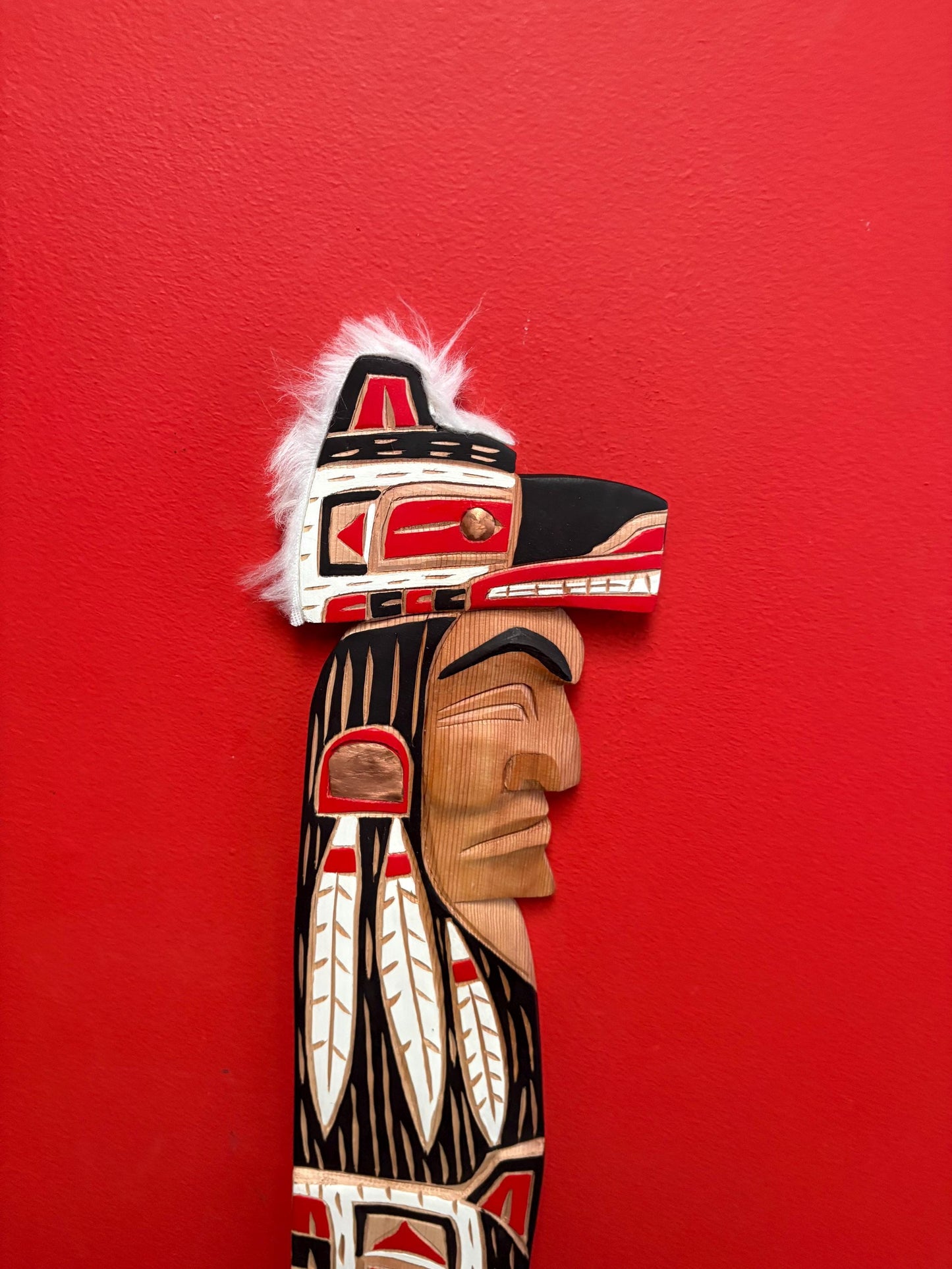 Indigenous First Nations pacific West Coast Bradley Joseph Jr  Wolf chief cedar plaque  24 x 6 inches - great colour and detail -