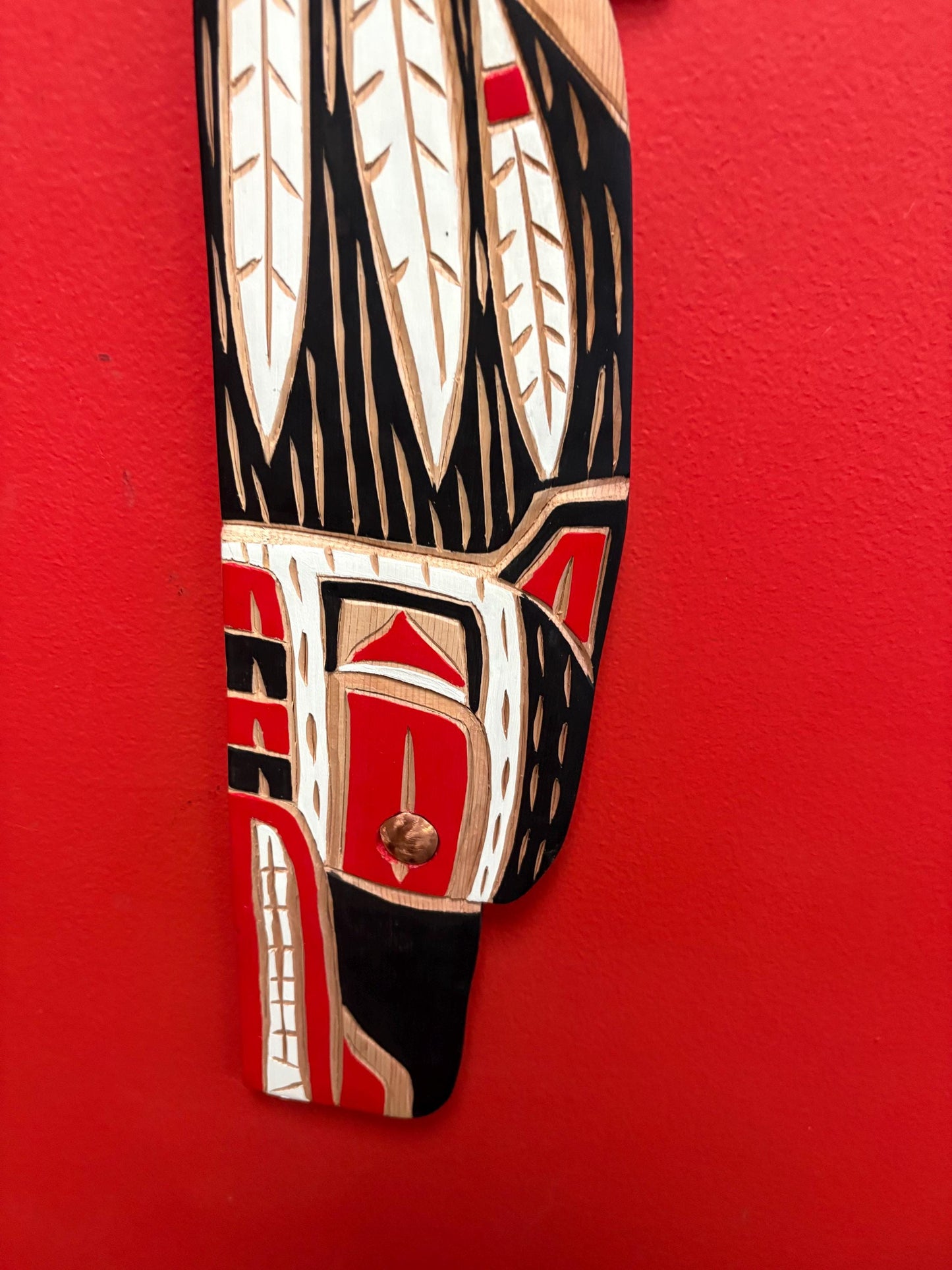 Indigenous First Nations pacific West Coast Bradley Joseph Jr  Wolf chief cedar plaque  24 x 6 inches - great colour and detail -