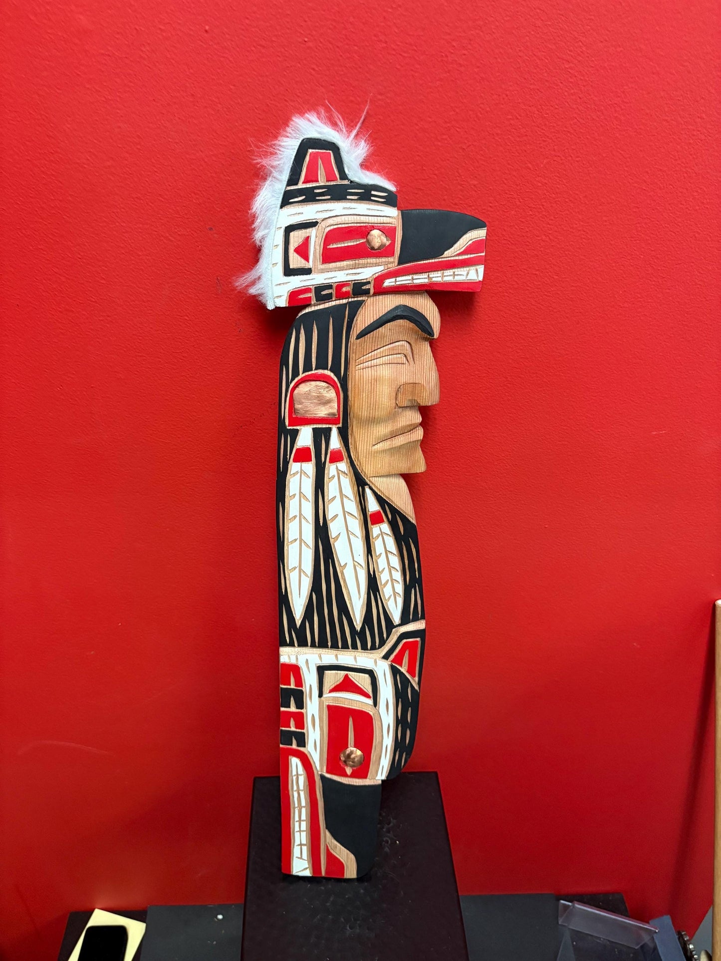 Indigenous First Nations pacific West Coast Bradley Joseph Jr  Wolf chief cedar plaque  24 x 6 inches - great colour and detail -