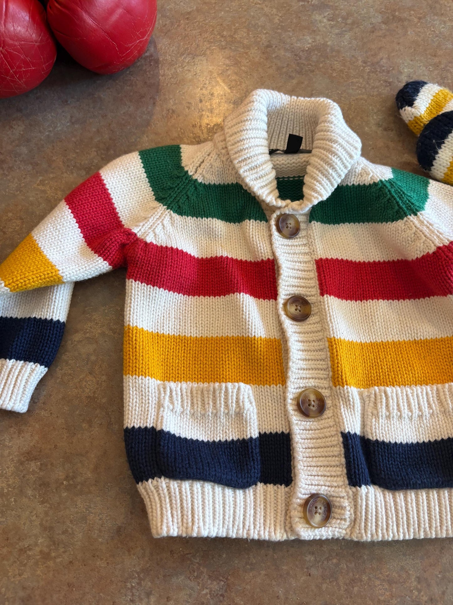 Beautiful HBC Hudson Bay Company like brand new 12 to 18 month old knitted cotton mittens and sweater jacket   adorable  hard to find