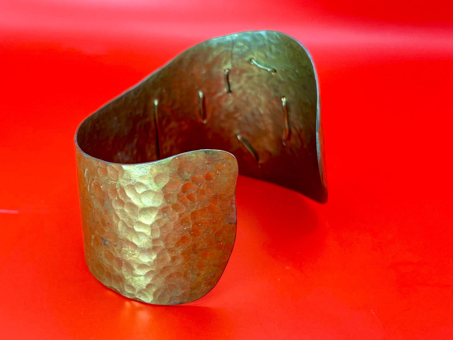 Rustic Hammered Cuff with Stone Wrap