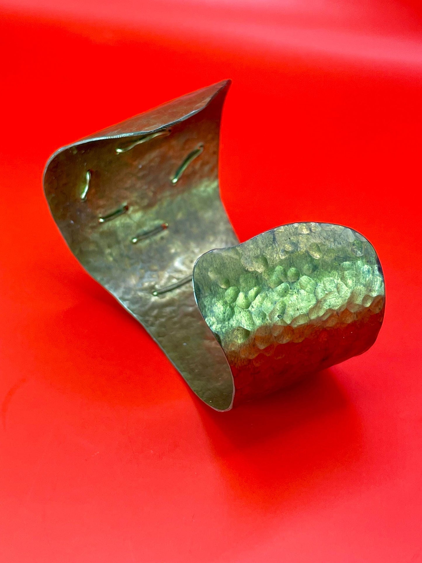 Rustic Hammered Cuff with Stone Wrap