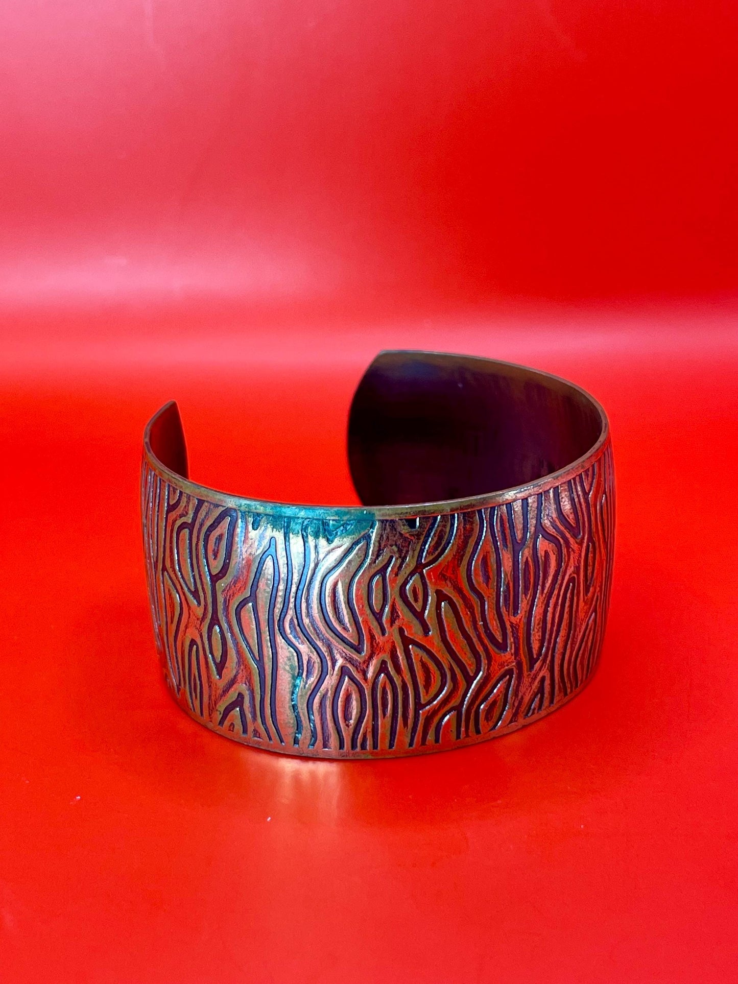 Beautiful 2.25 inch wide vintage genuine copper bracelet Cuff- fits various size wrists -