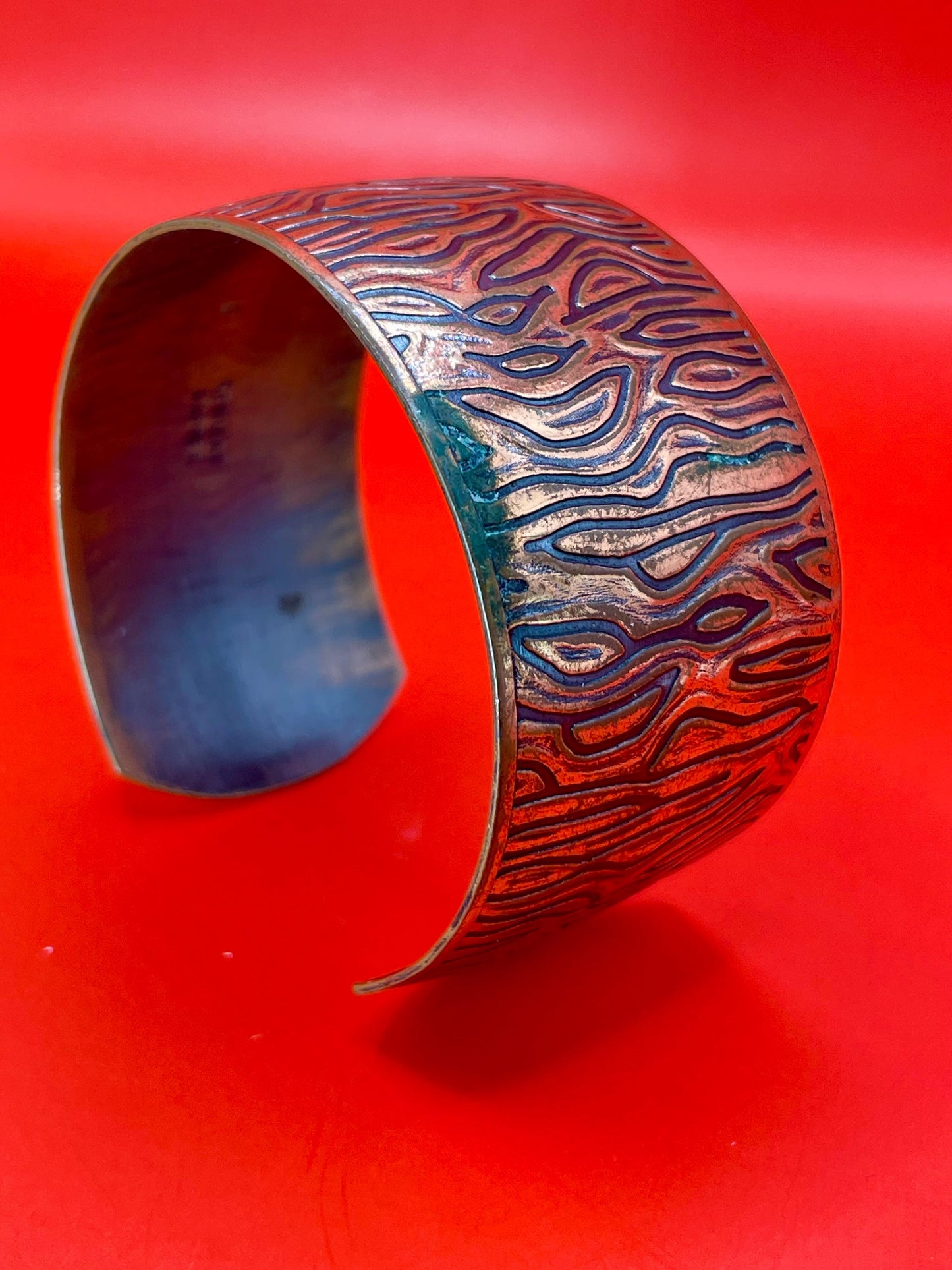 Beautiful 2.25 inch wide vintage genuine copper bracelet Cuff- fits various size wrists -
