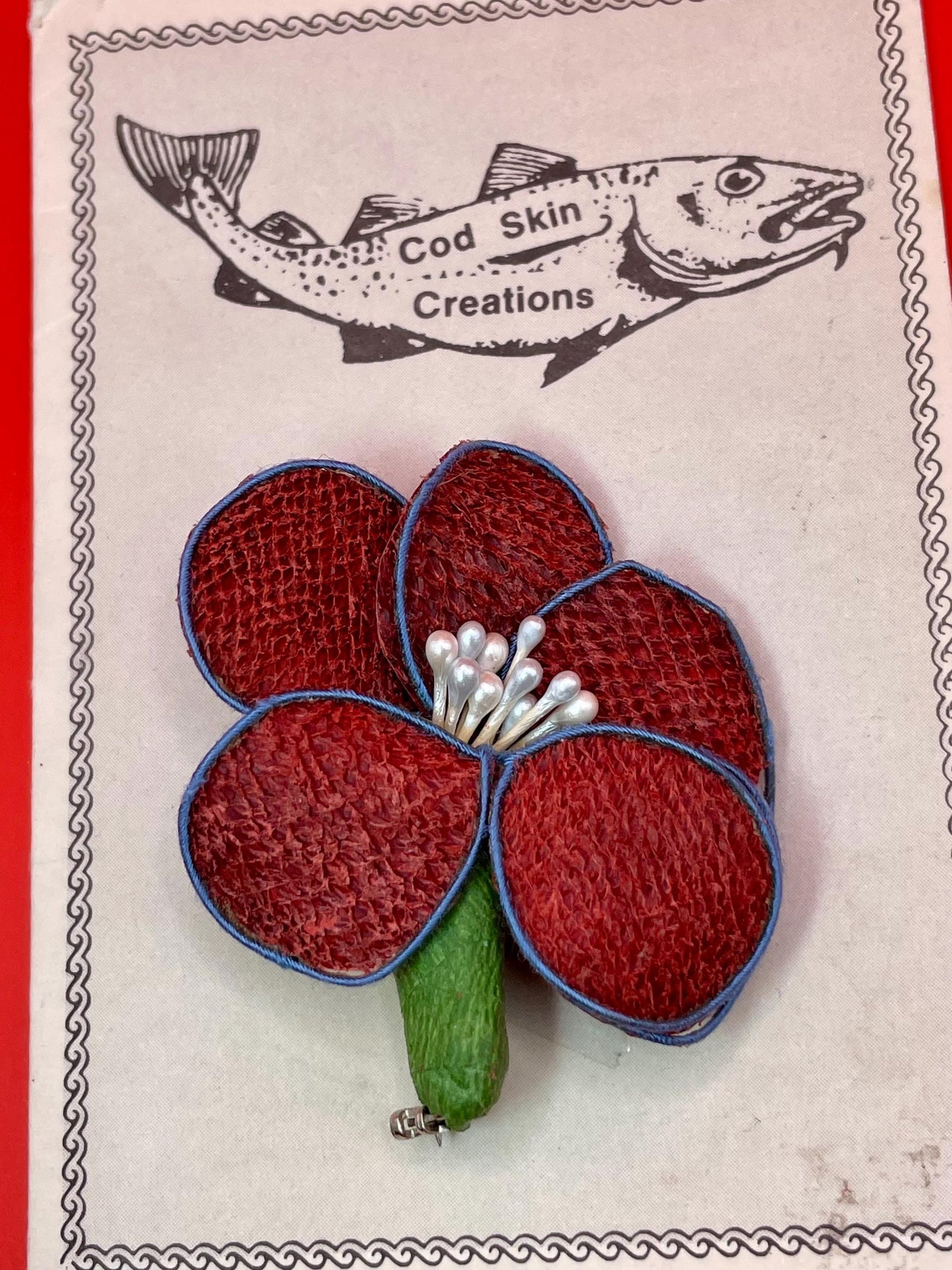 Handmade Cod Skin Flower Brooch