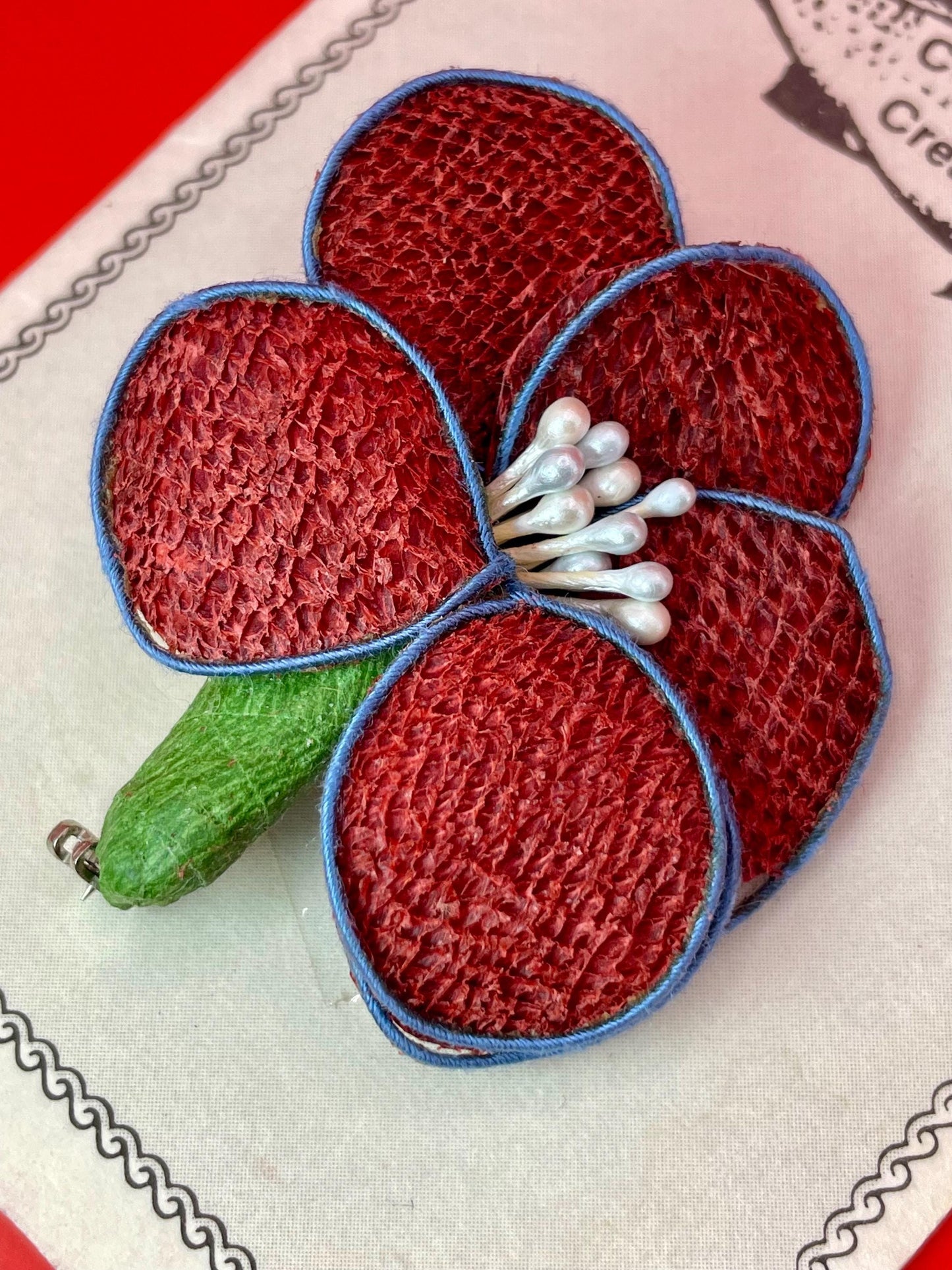 Handmade Cod Skin Flower Brooch