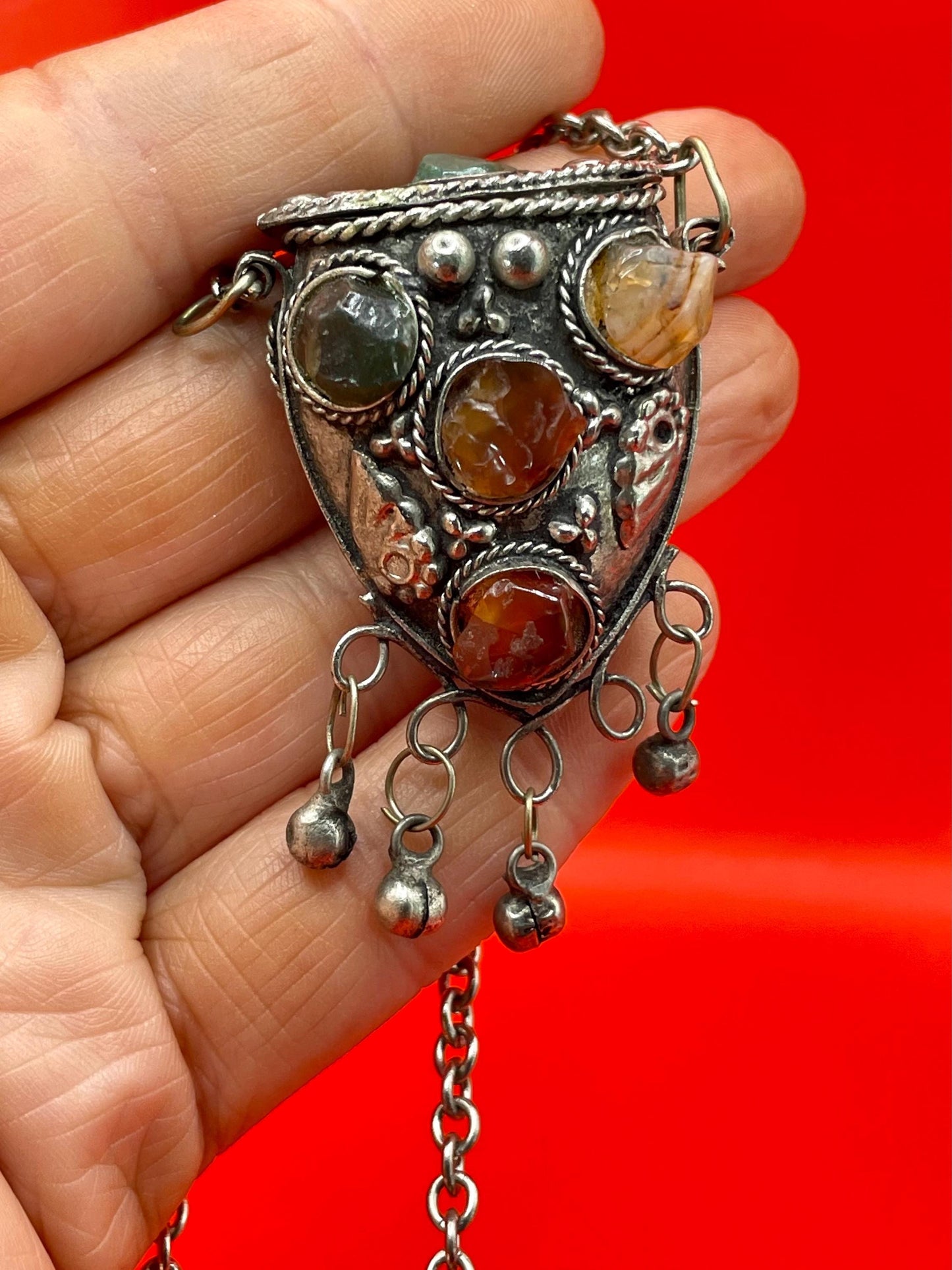 Persian Snuff Bottle Necklace with Cartouches