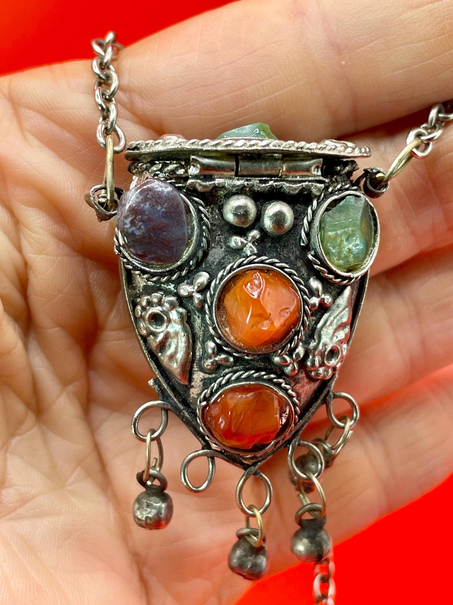 Persian Snuff Bottle Necklace with Cartouches