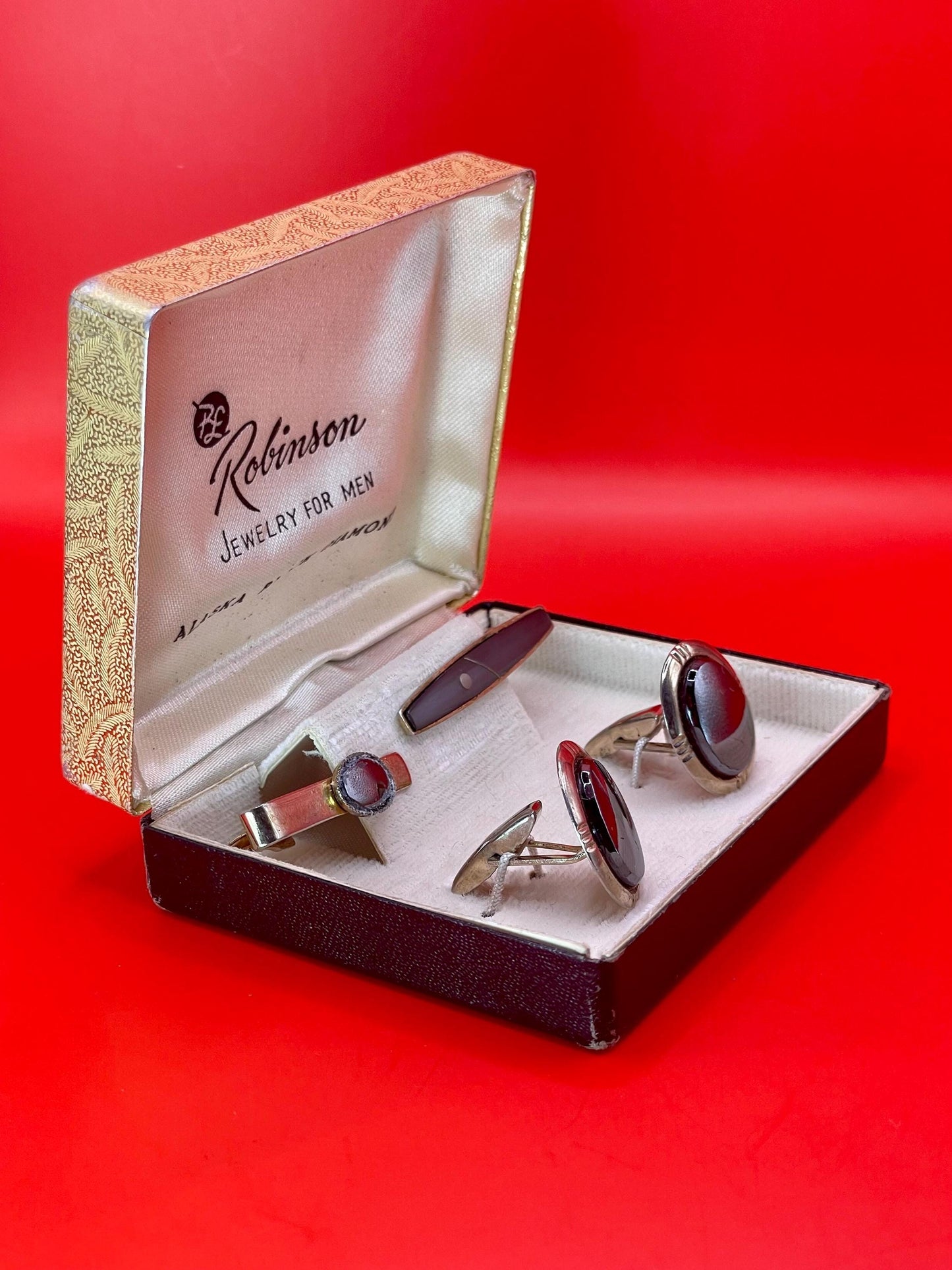 Vintage Robinson Mens Jewelry Set  Alaska Black Diamond