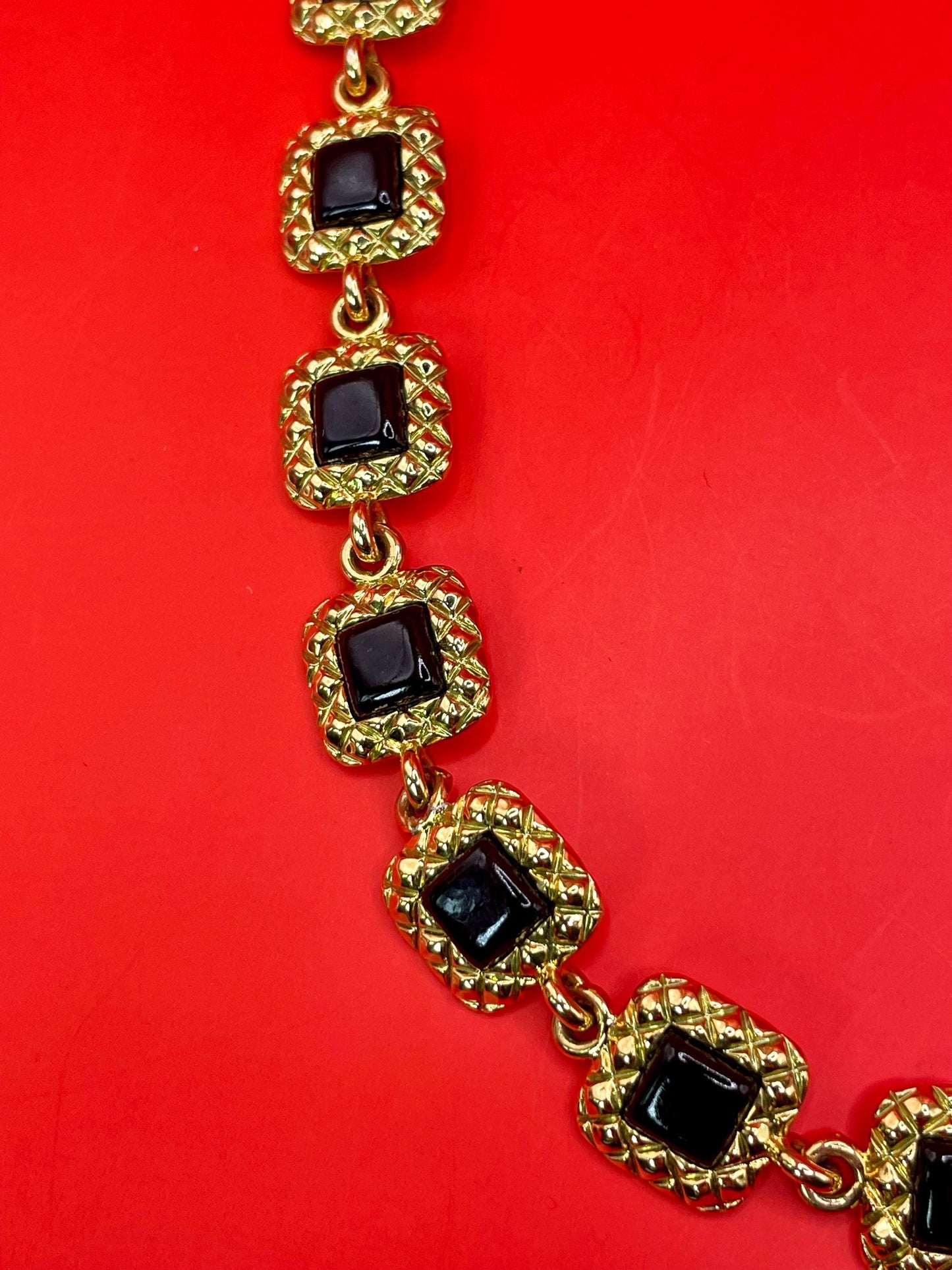 Lovely Gold Tone Necklace with Black Accents