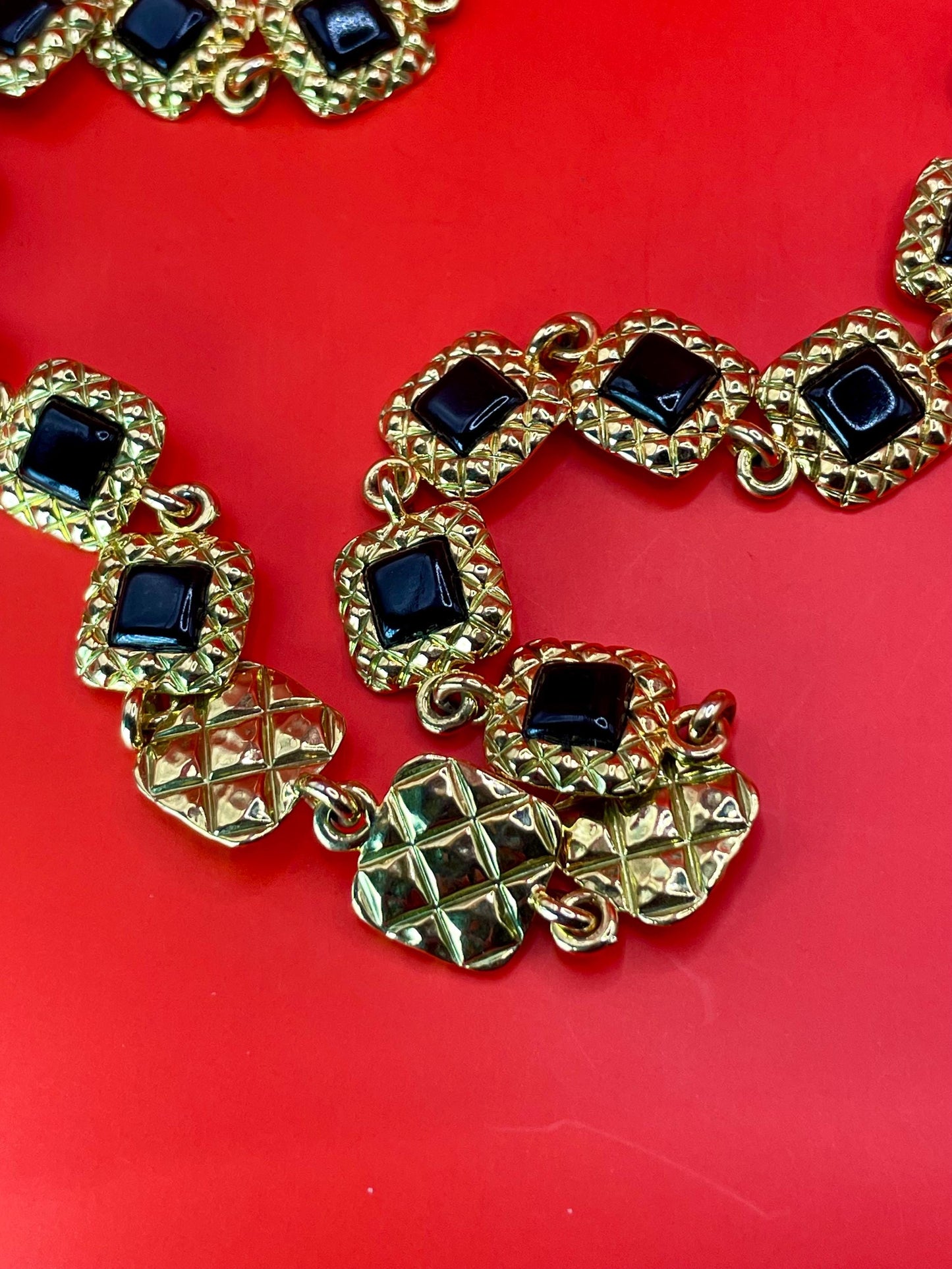 Lovely Gold Tone Necklace with Black Accents