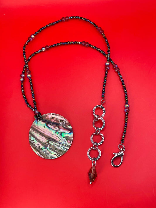 Abalone Pendant Necklace with Beaded chain  20 Chain, 1.5 Pendant