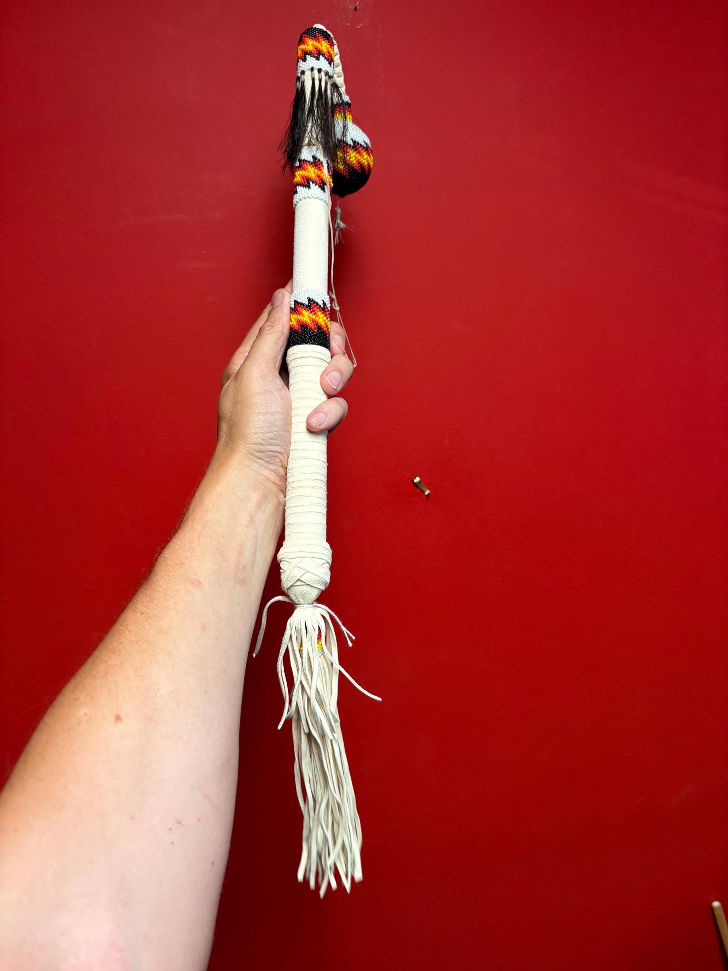 Heavily beaded Native American  whip good for decoration or use  great value - approx 30 inches long