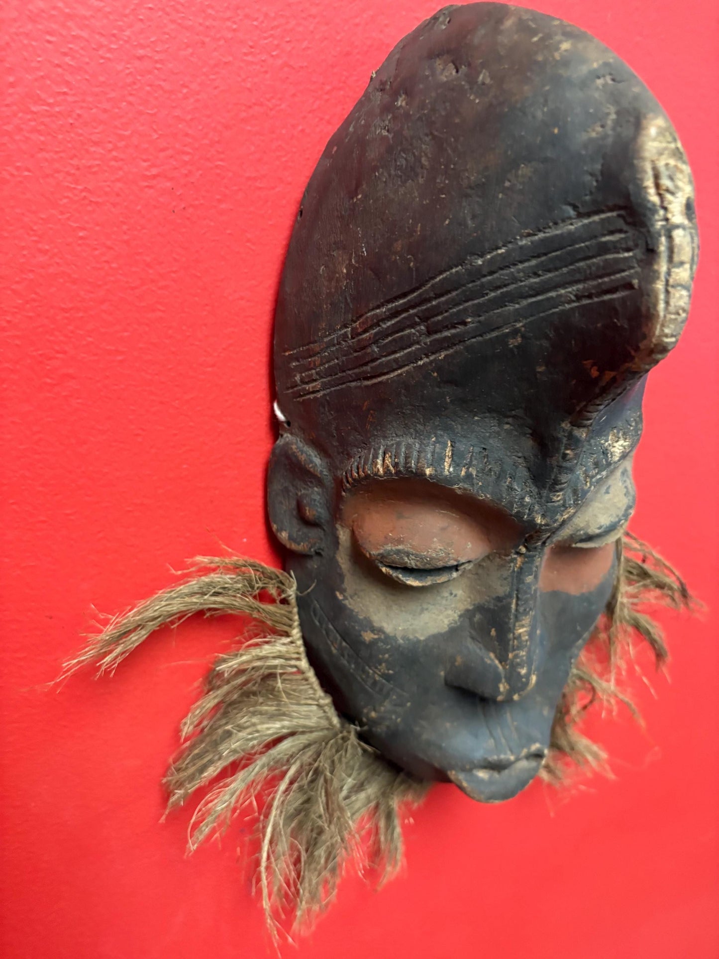 Rare western African antique 13 x 6 wide ceremonial mask  really great condition and patina  wow