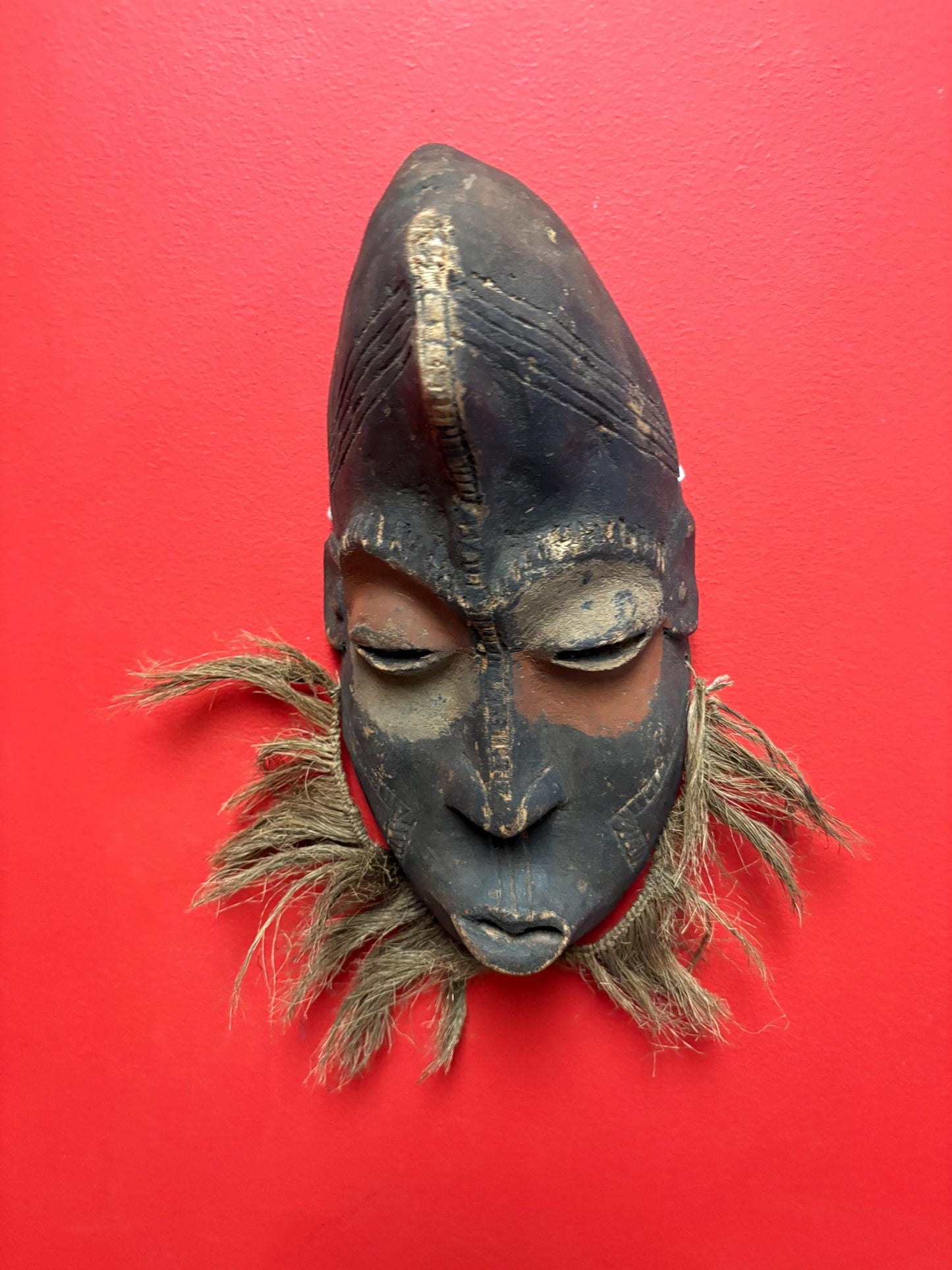 Rare western African antique 13 x 6 wide ceremonial mask  really great condition and patina  wow
