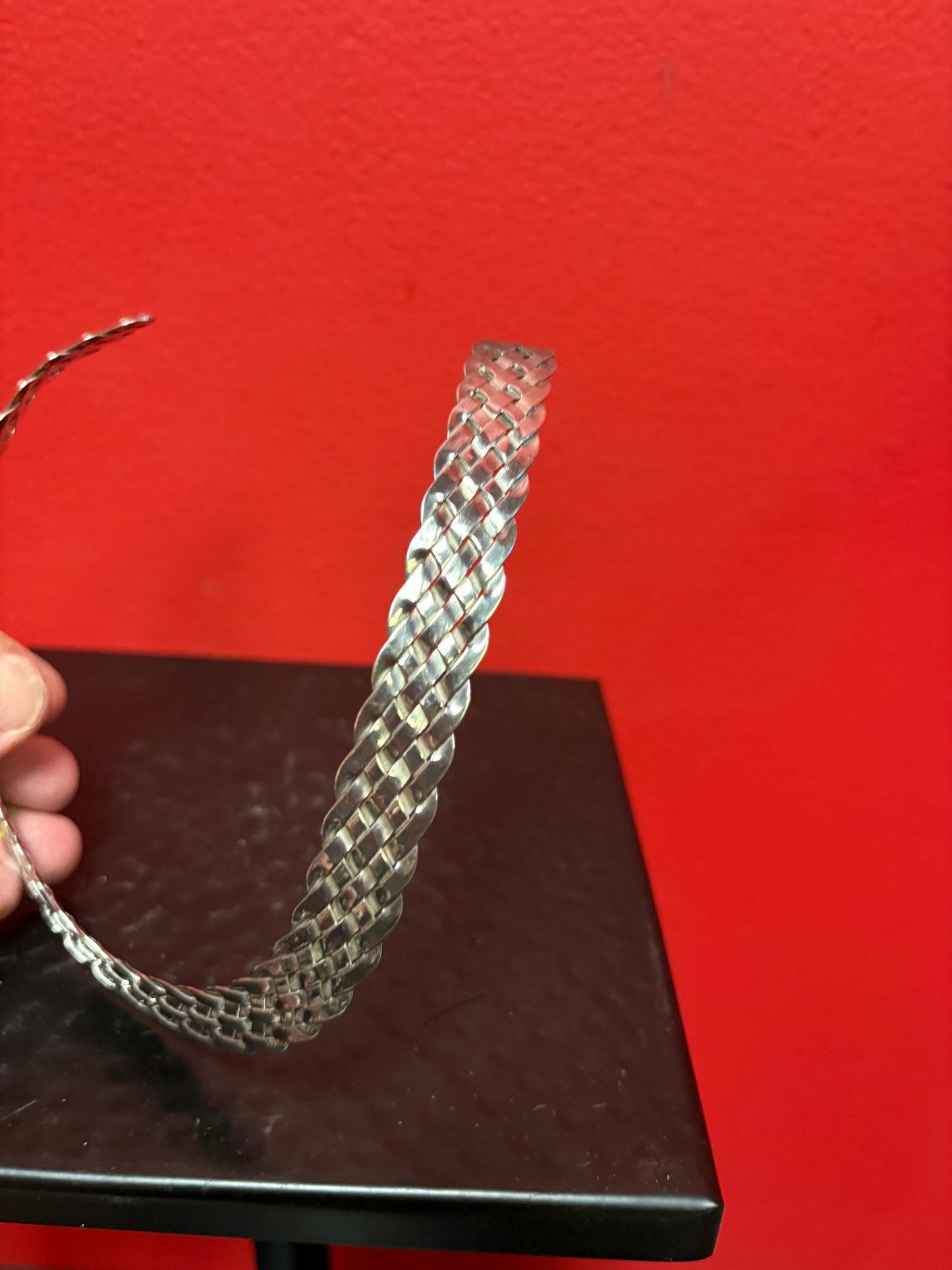 Beautiful silver plated choker style necklace unusual and cool and approximately 15 inches around