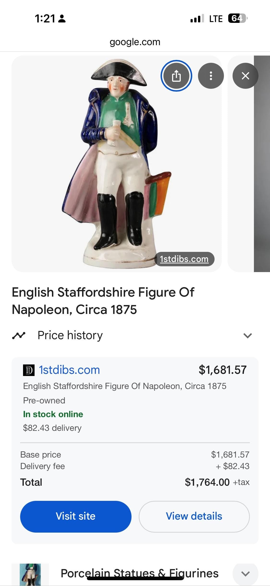 Beautiful antique 8 inch tall Staffordshire Napoleon statue in good condition  minor crack at back   circa 1875