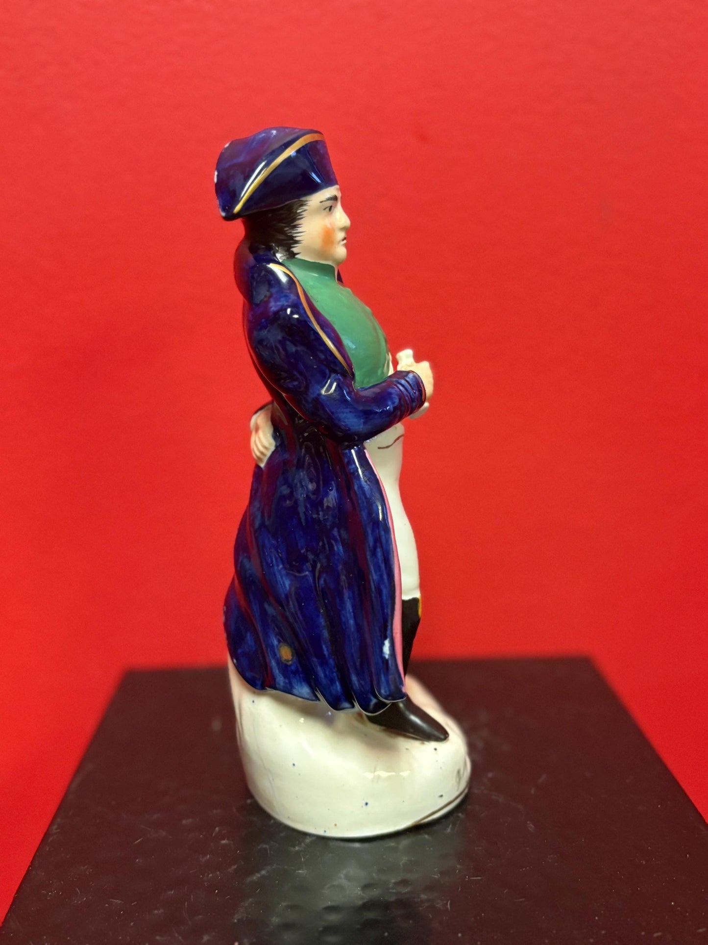 Beautiful antique 8 inch tall Staffordshire Napoleon statue in good condition  minor crack at back   circa 1875