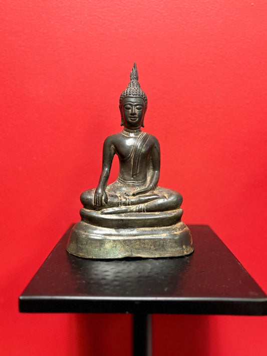 Magnificent 18 century Burmese bronze seated Buddha with wonderful patina  8 inches high  museum quality  the best
