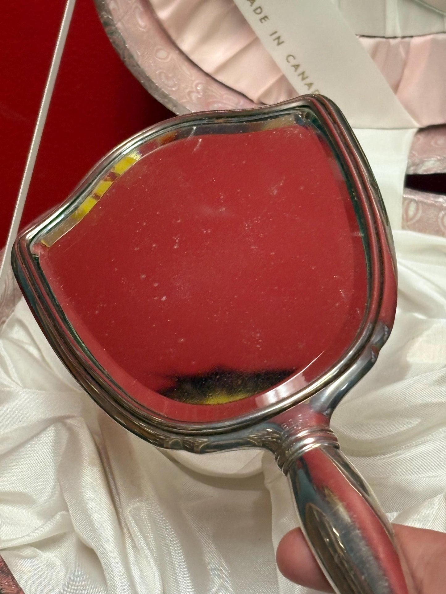 Antique Canadian BIRKS Sterling mirror in original heart shaped box   Never used in mint condition - Perfect gift  unreal
