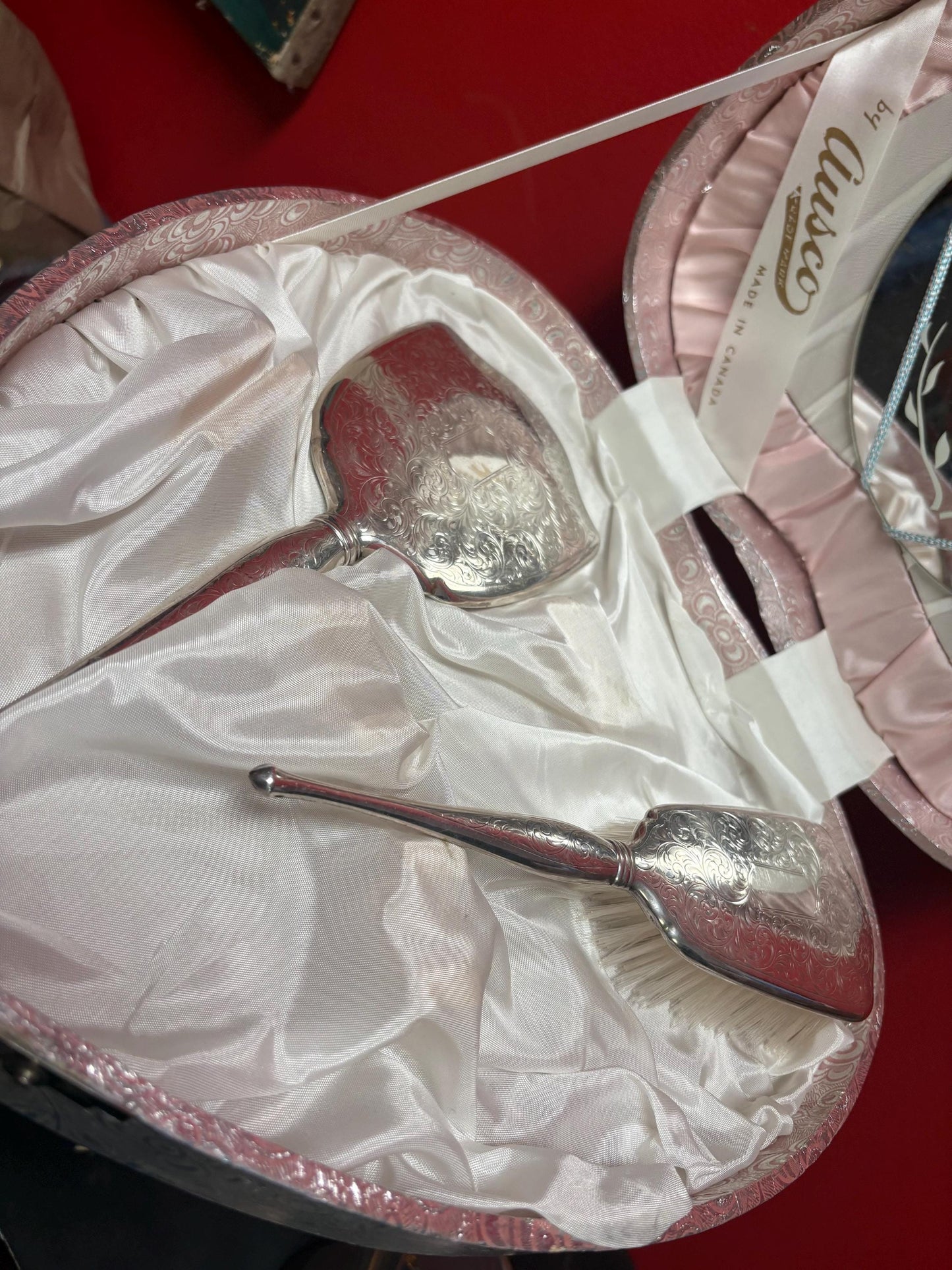 Antique Canadian BIRKS Sterling mirror in original heart shaped box   Never used in mint condition - Perfect gift  unreal