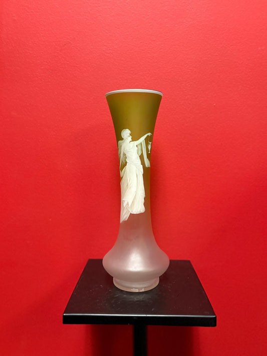 Beautiful antique Mary Gregory glass vase  11 inches tall  great condition  beautiful imagery  antique glass - sexy woman imagery
