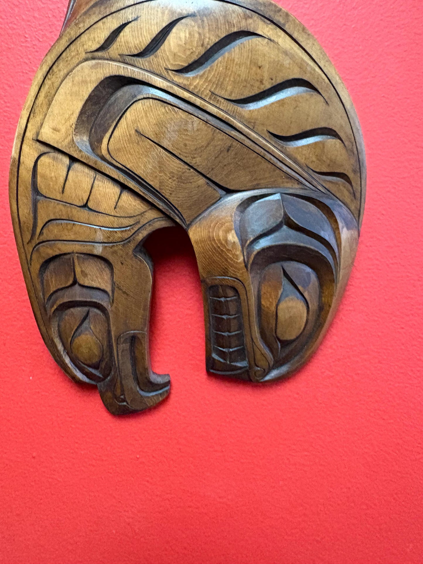 Stunning 13 x 7 wide heavily detailed signed killer whale eagle transformation plaque indigenous first nations Pacific Northwest Coast