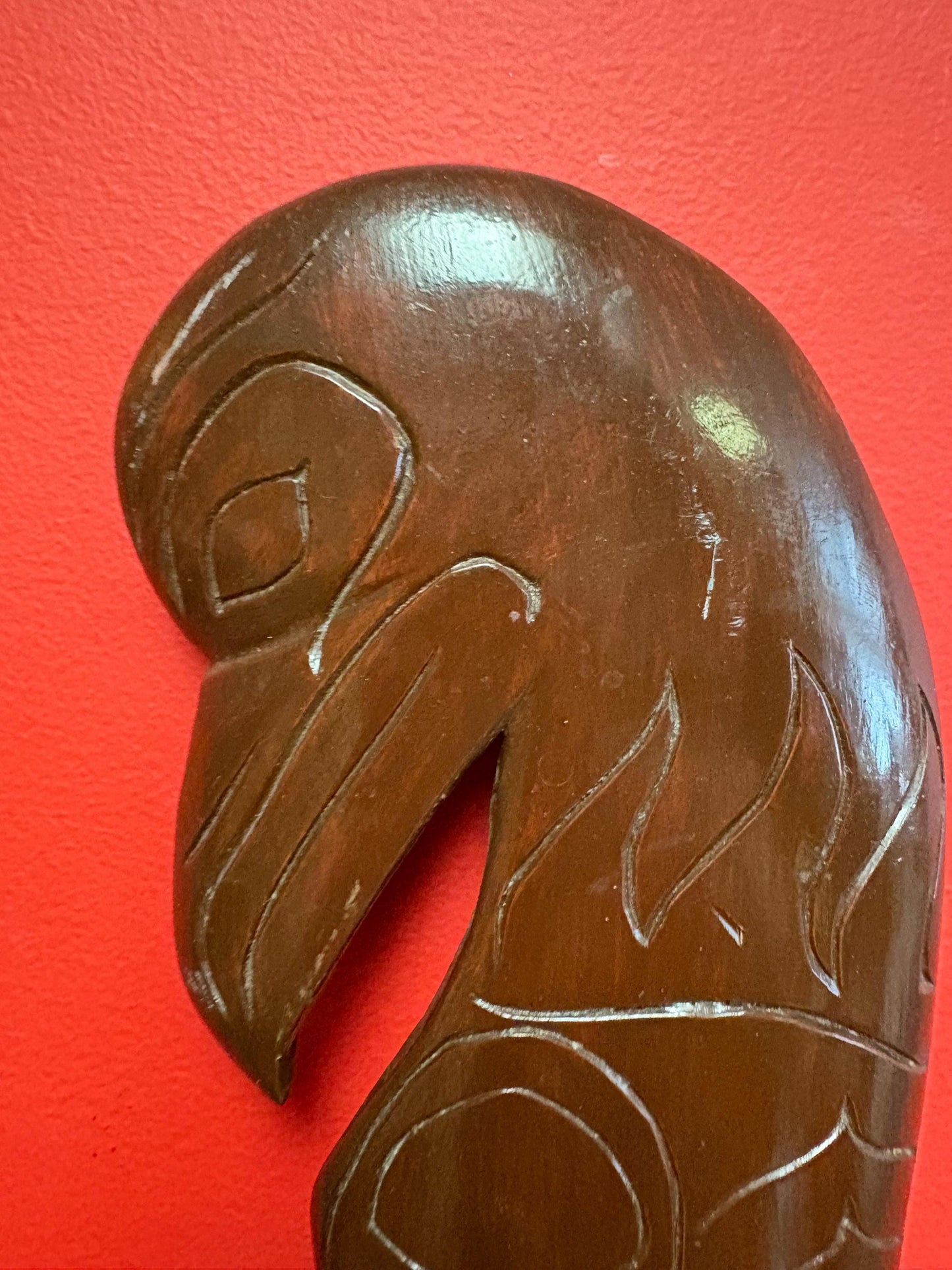 Lovely signed indigenous first nation Pacific north West Coast 19 x 6 wide Eagle and salmon plaque  great value