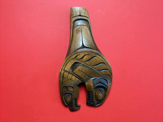 Stunning 13 x 7 wide heavily detailed signed killer whale eagle transformation plaque indigenous first nations Pacific Northwest Coast
