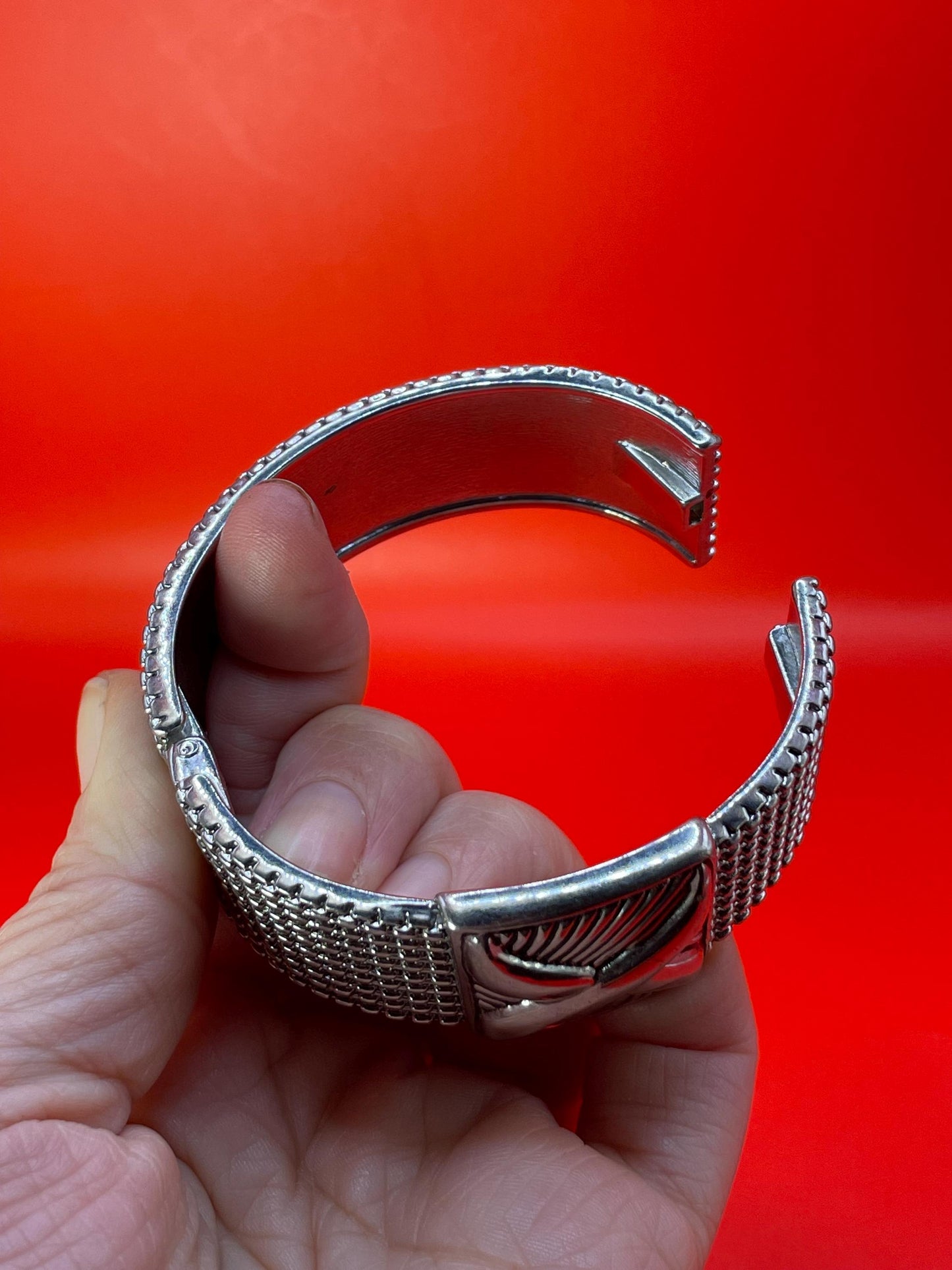Metal Cuff Bracelet with spring hinge opening