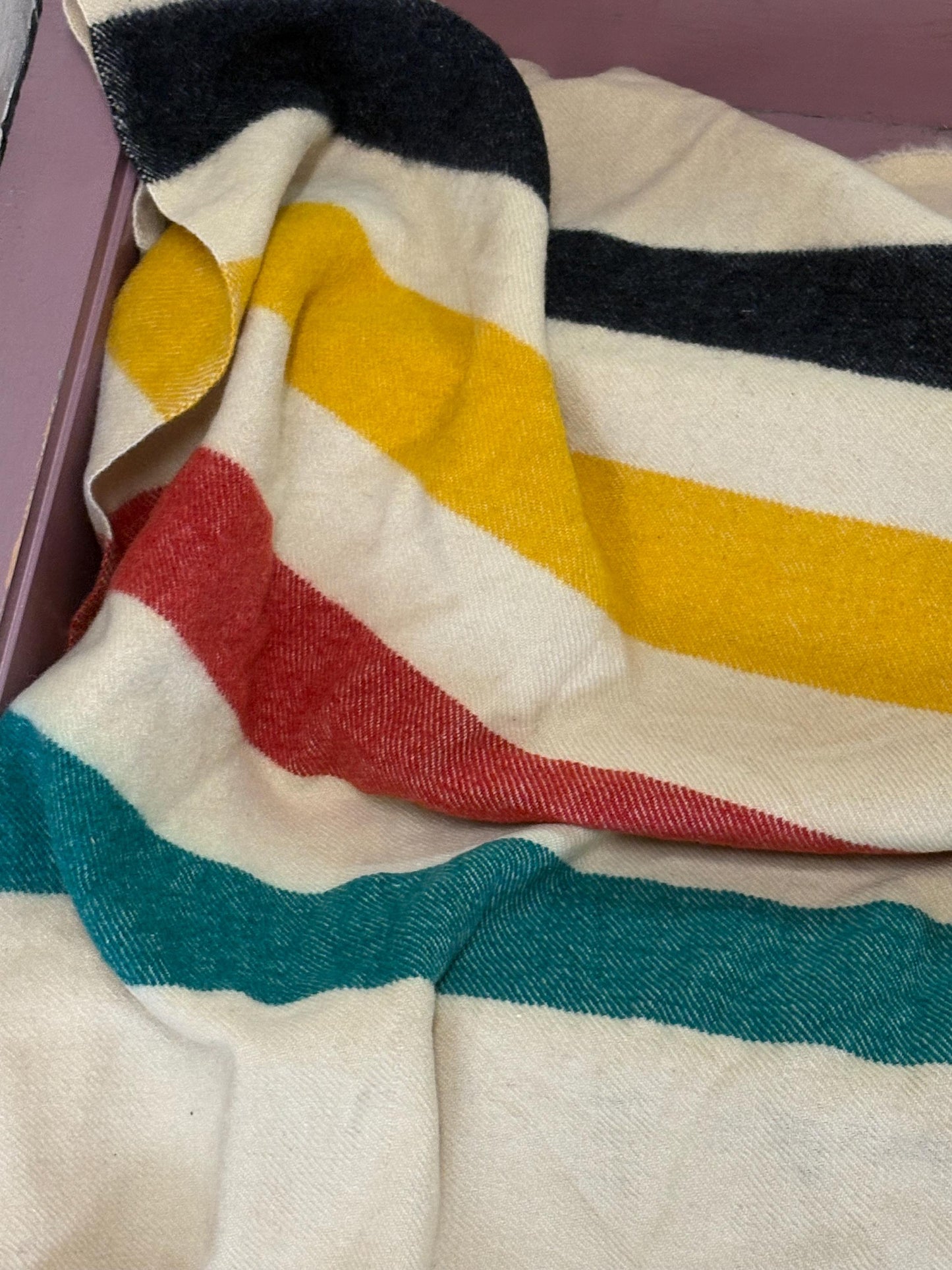 HBC Hudson Bay company 72 x 90 inch approx wool approx blanket  worn but good condition - no tag