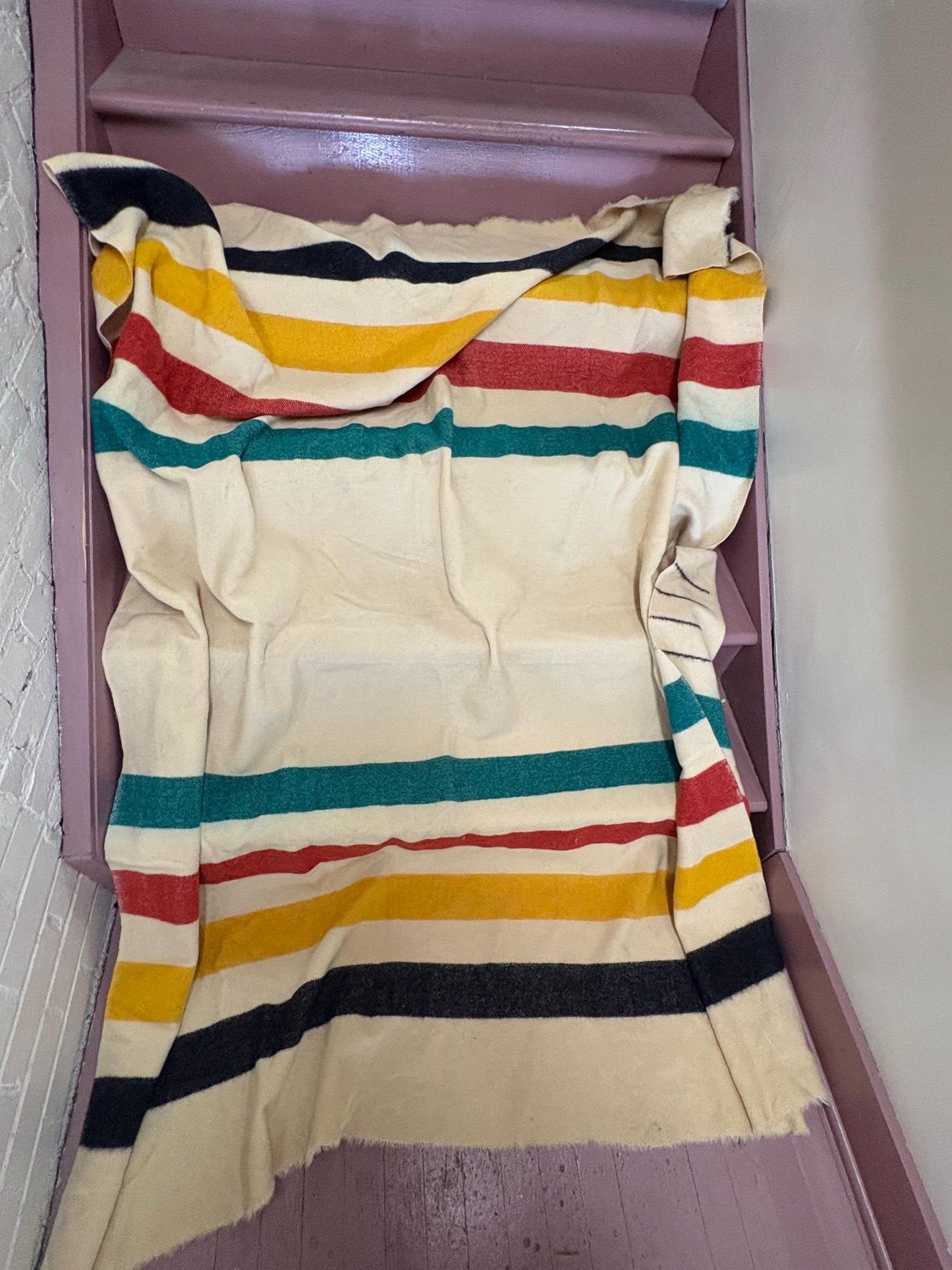 HBC Hudson Bay company 72 x 90 inch approx wool approx blanket  worn but good condition - no tag