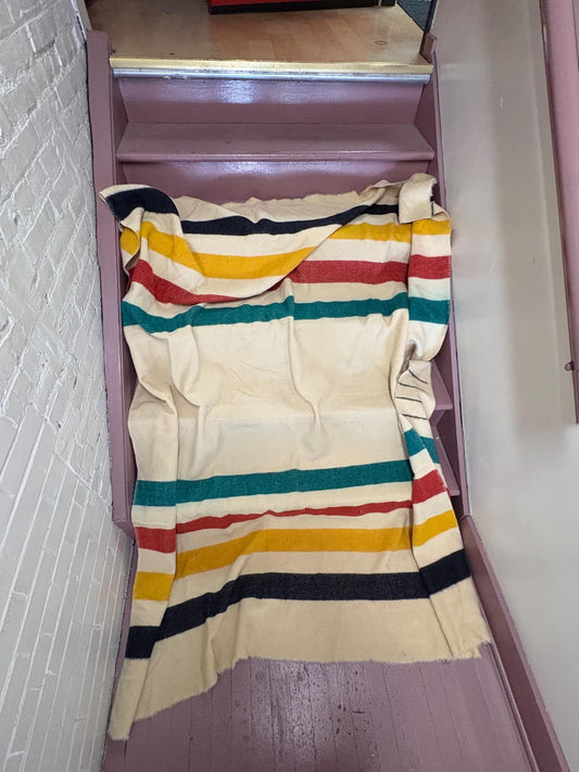 HBC Hudson Bay company 72 x 90 inch approx wool approx blanket  worn but good condition - no tag