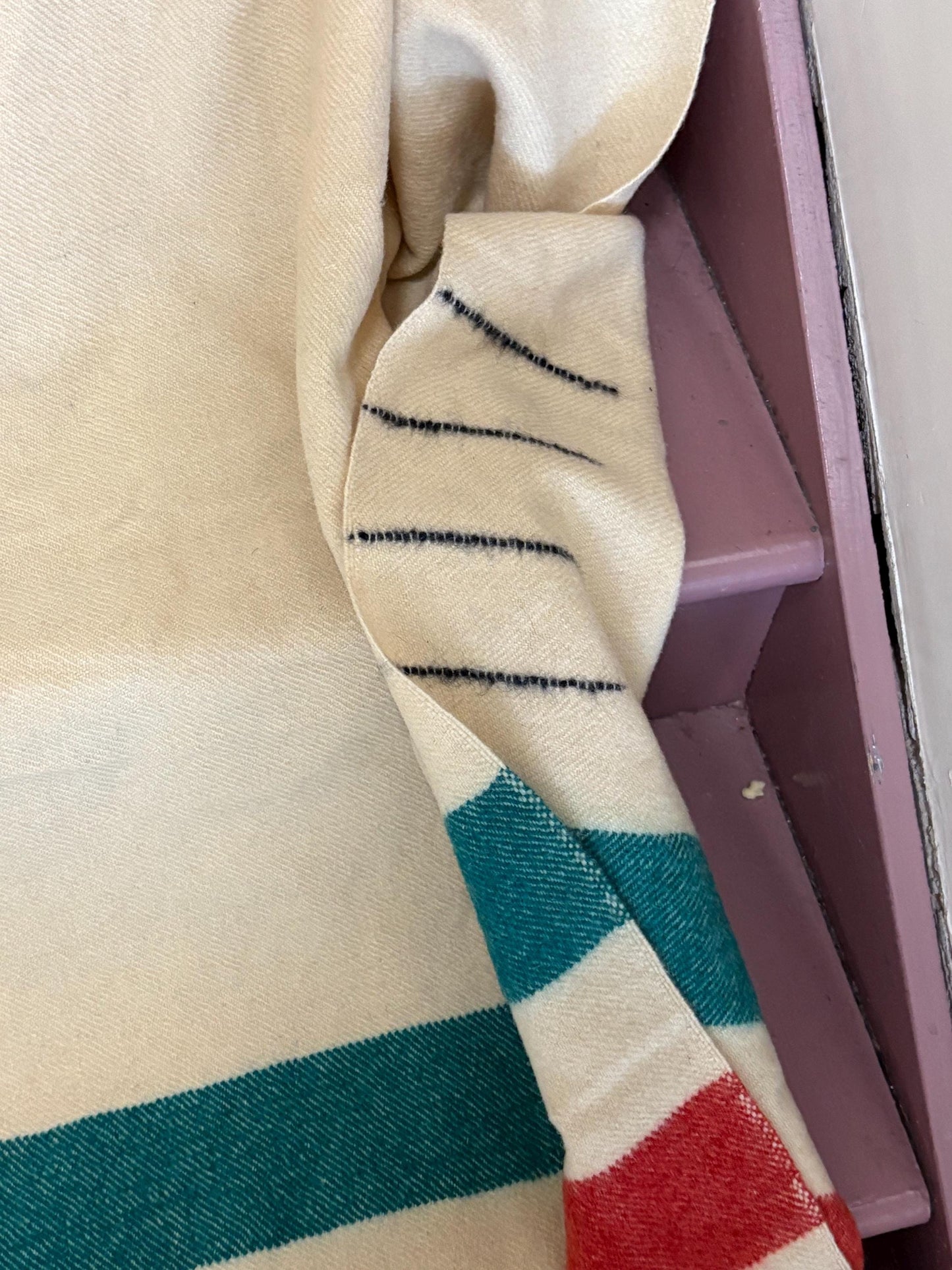 HBC Hudson Bay company 72 x 90 inch approx wool approx blanket  worn but good condition - no tag