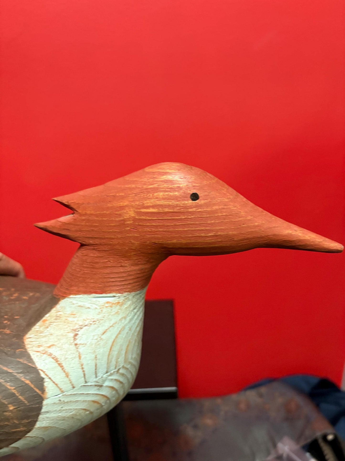 Beautiful handmade Canadian duck statue  1980s wooden beauty  27 x 5 wide