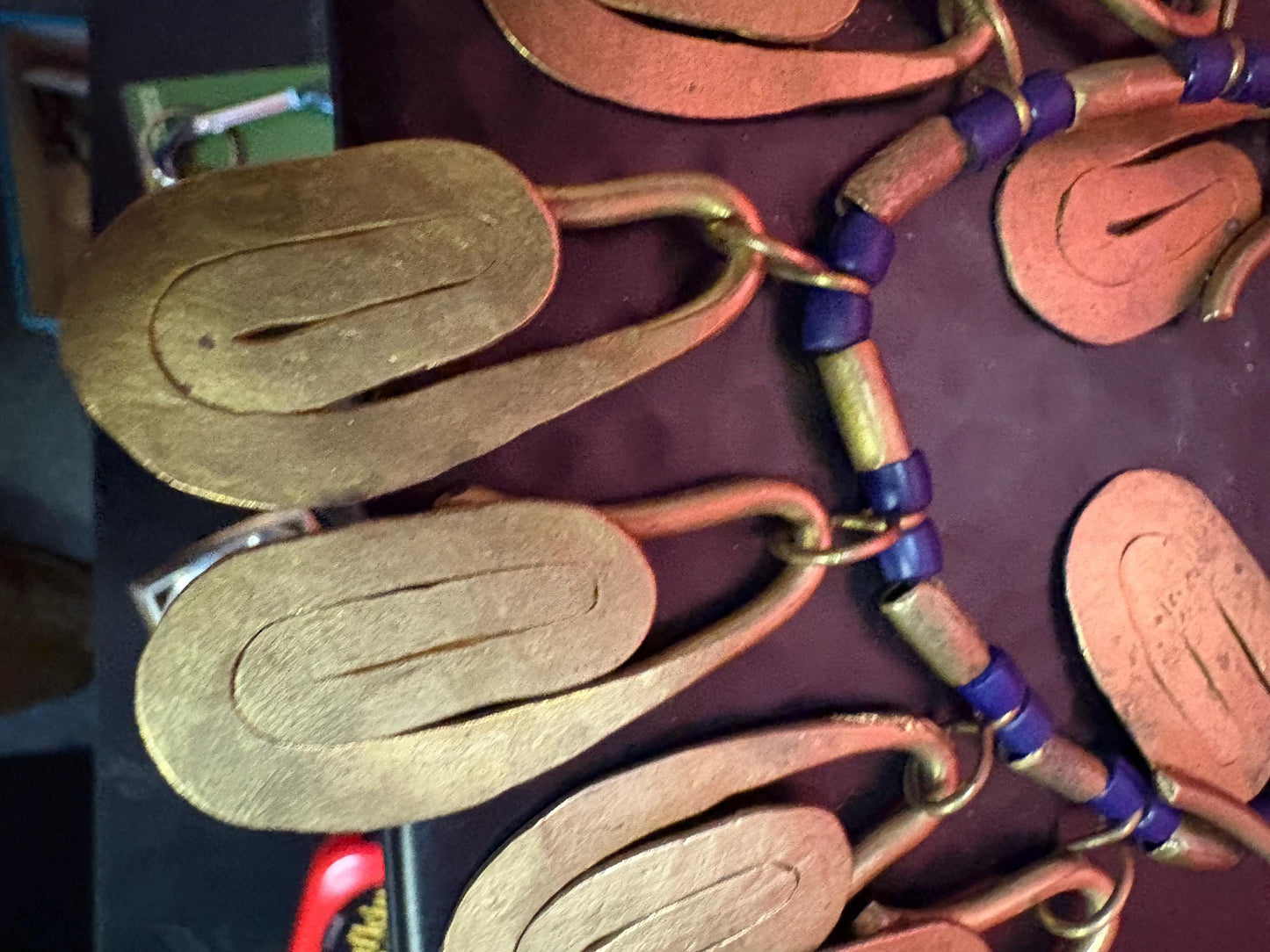 Old African trade bead and brass necklace  approx 20 inches long  really unique piece