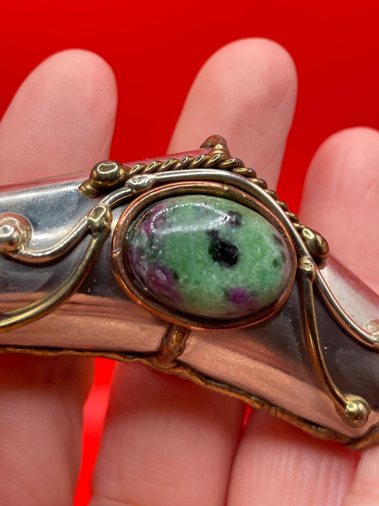 Unique Handcrafted Metal Pendant with Center Stone