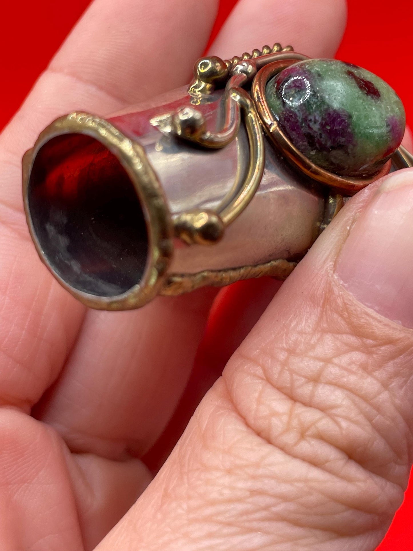 Unique Handcrafted Metal Pendant with Center Stone