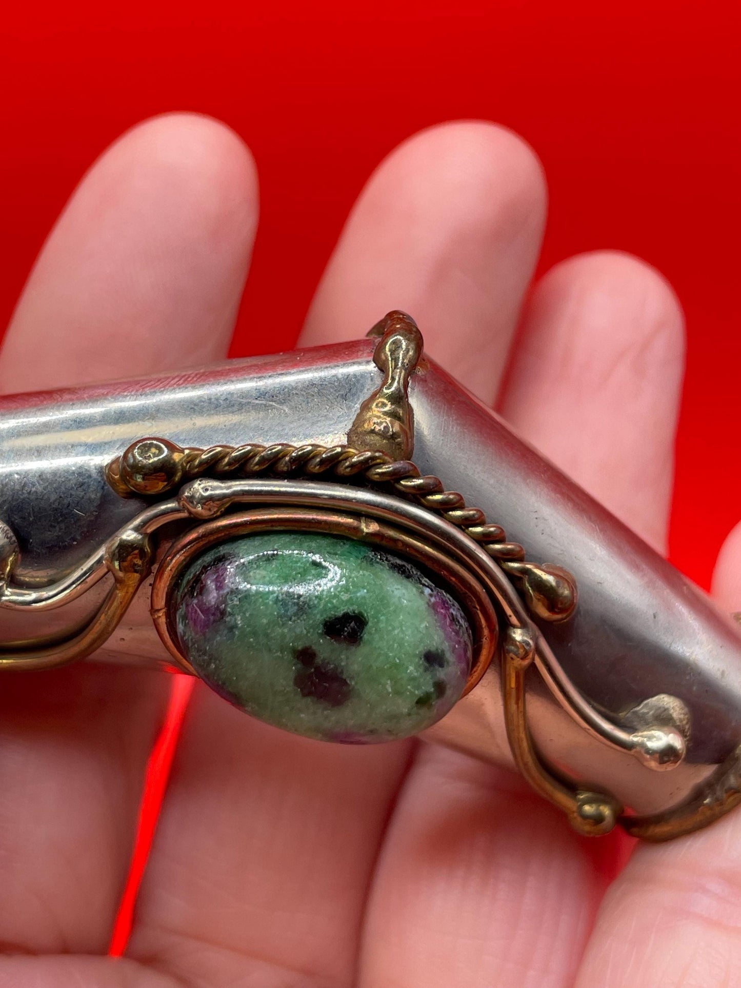 Unique Handcrafted Metal Pendant with Center Stone