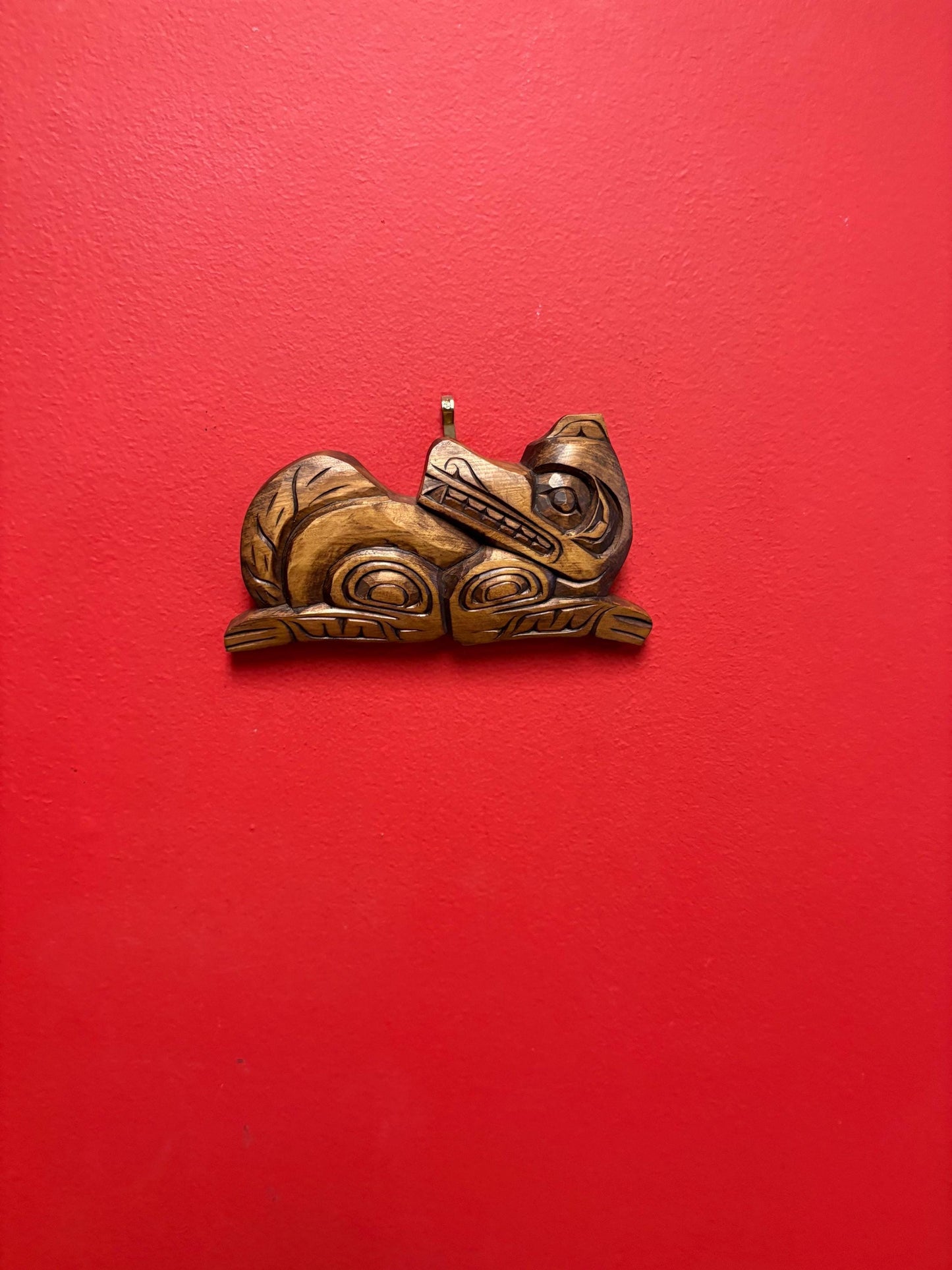 Lovely indigenous first nations Pacific northWest Coast 7 x 3 inch wolf plaque  lovely detail  great value