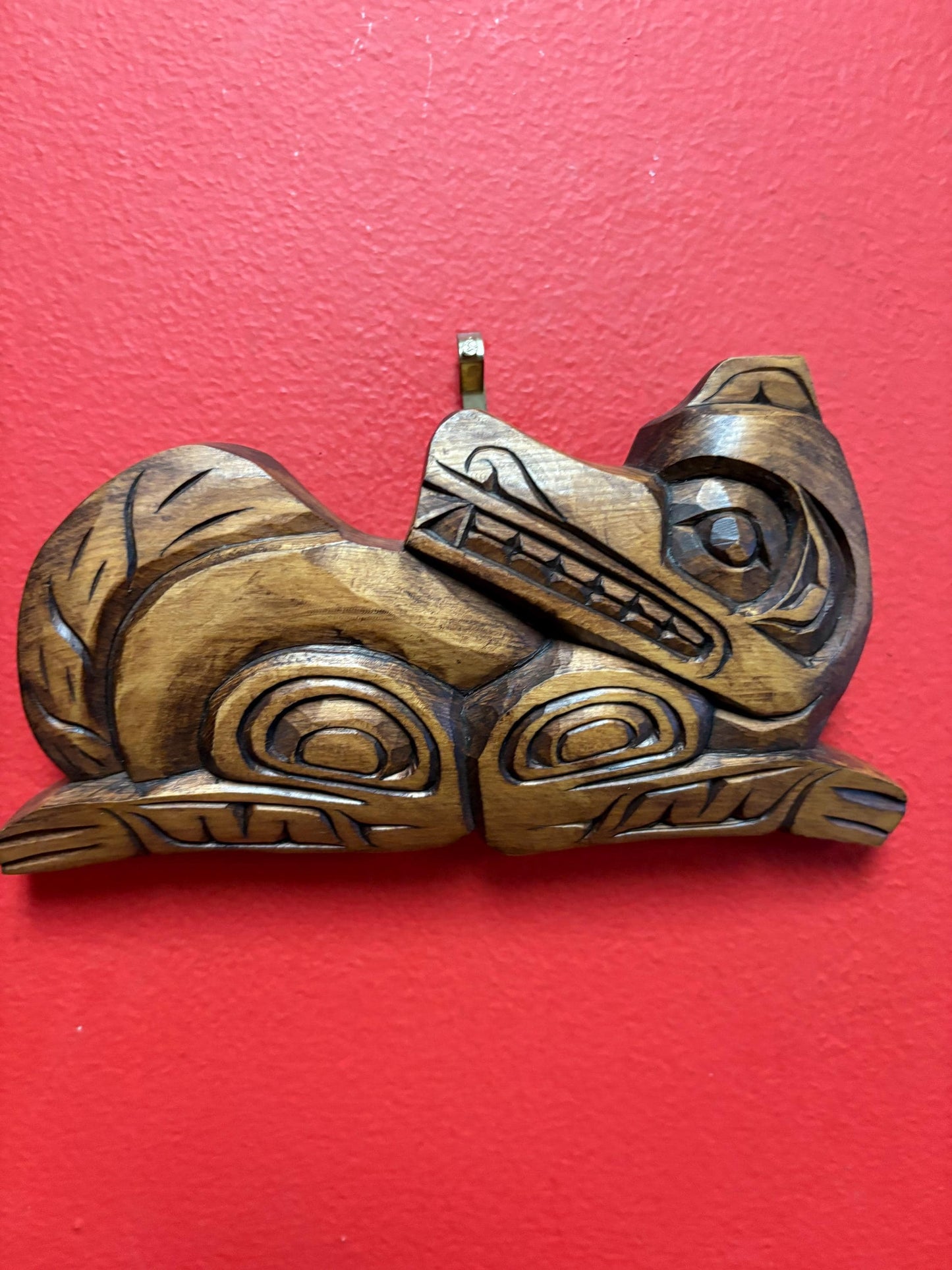 Lovely indigenous first nations Pacific northWest Coast 7 x 3 inch wolf plaque  lovely detail  great value
