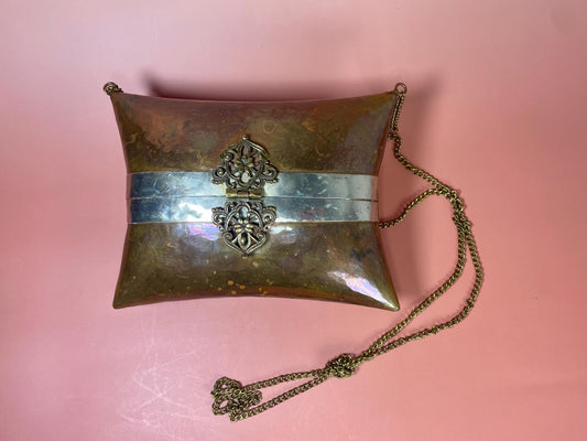 Copper Purse with Ornate Closure  Velvet interior