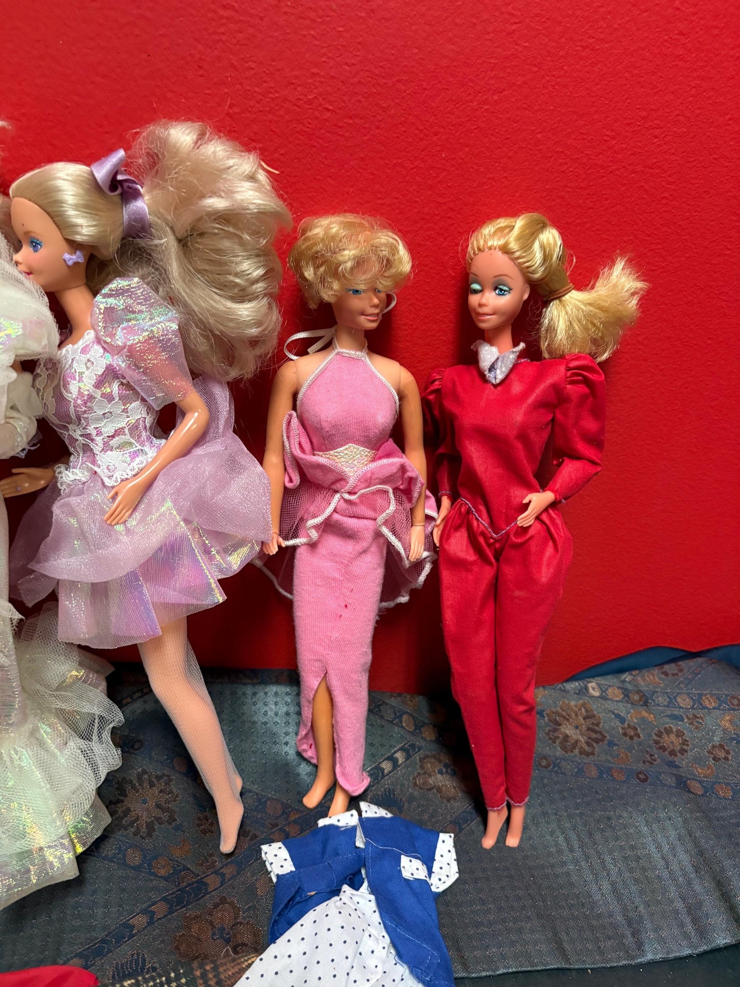 Six vintage Barbie dolls with a xtra clothes  great set  great value