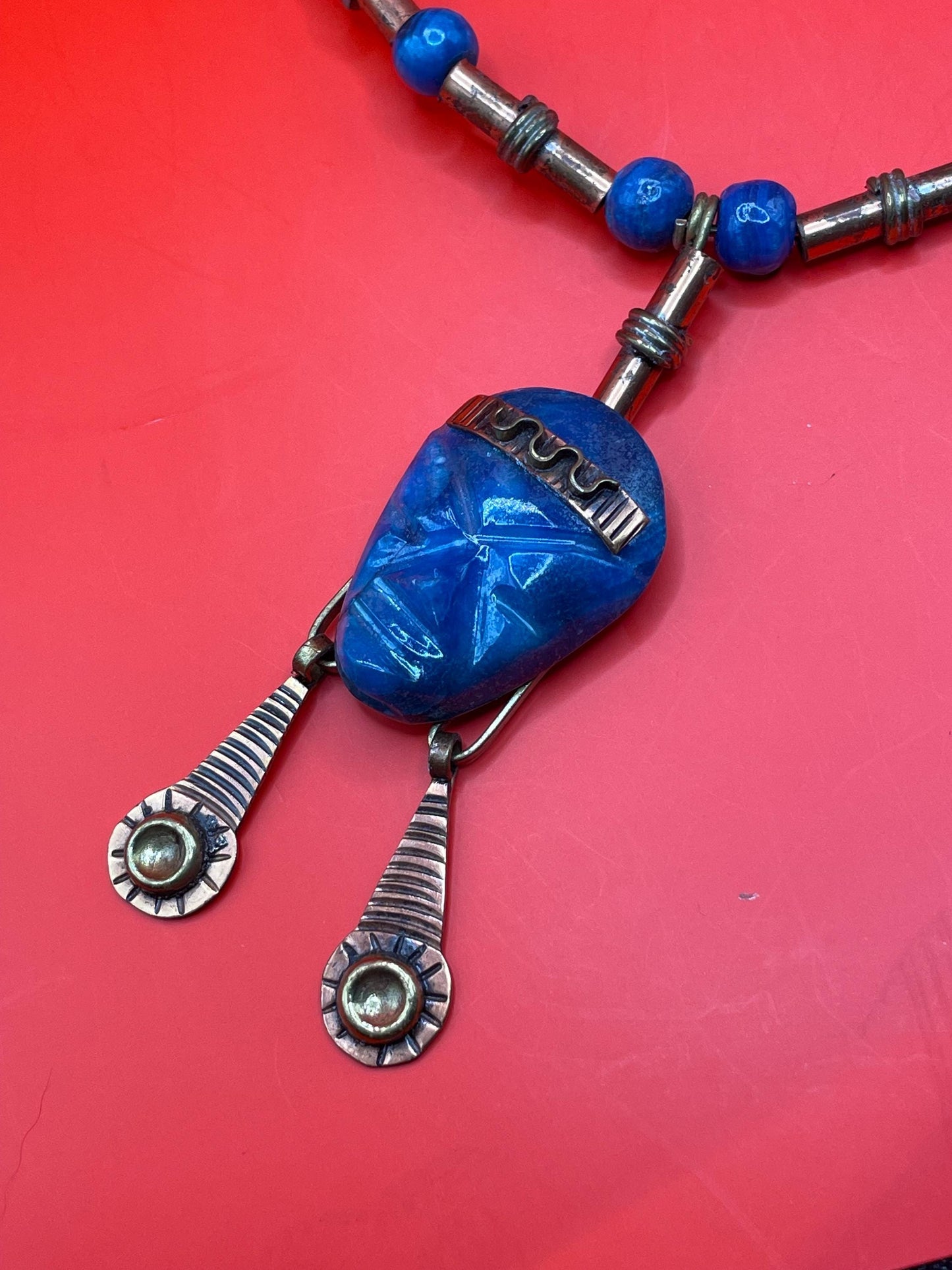 Stunning Blue Mexican Pendant Necklace