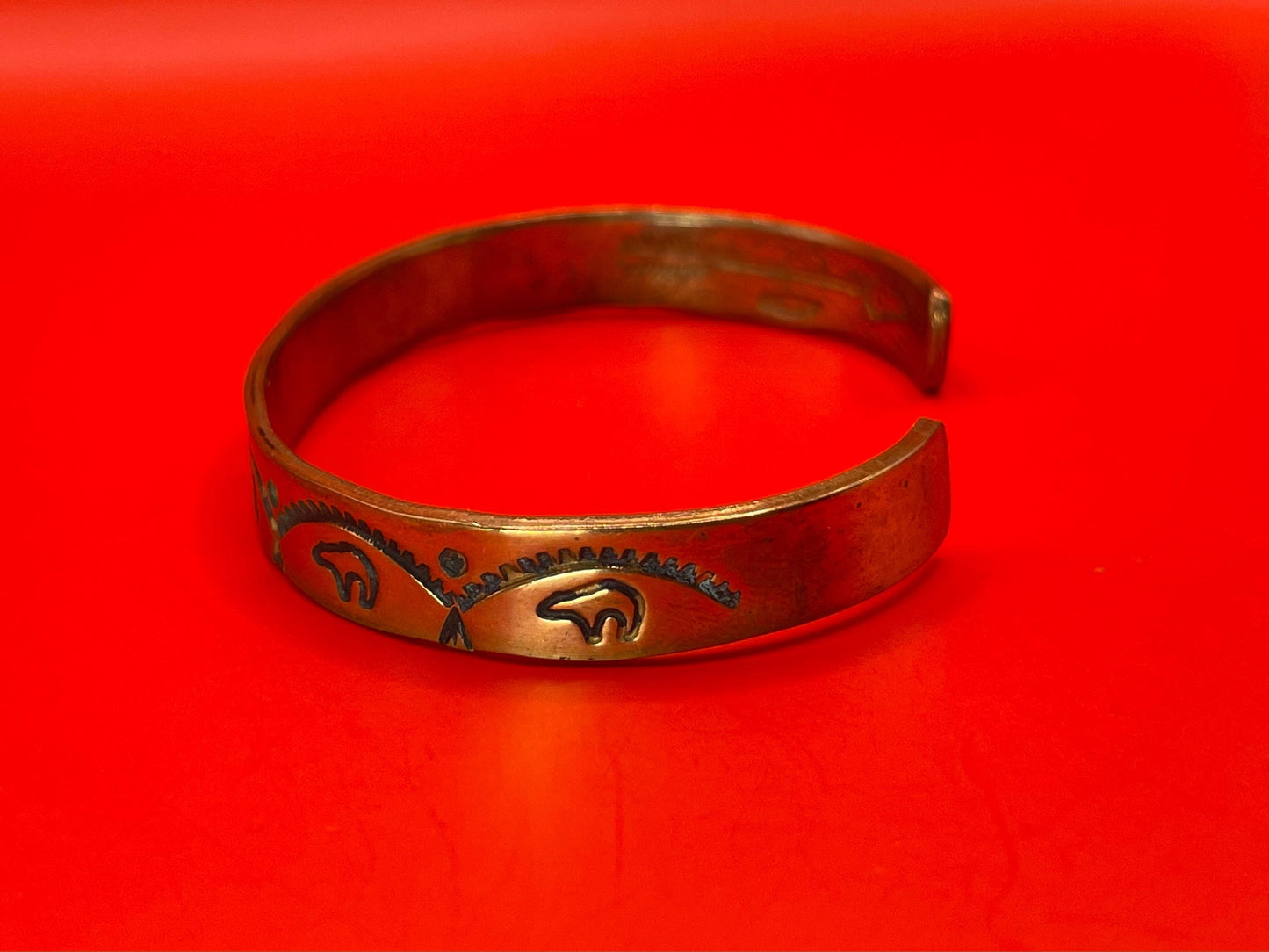 Copper Cuff Bracelet with Bear Design